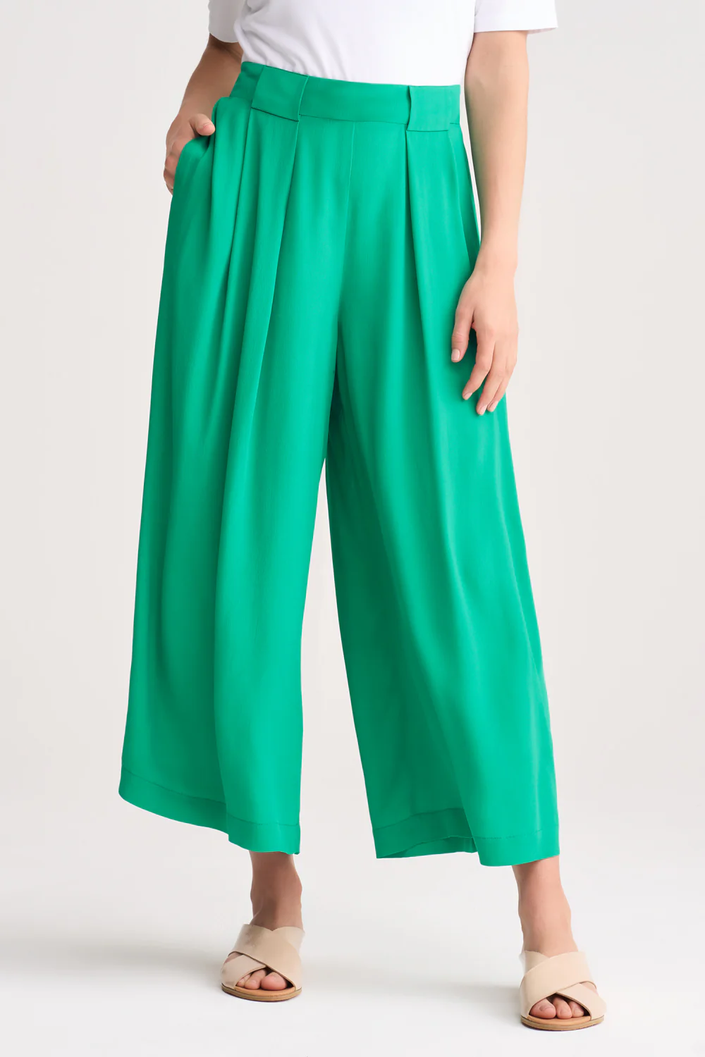 Pleated Wide Leg Pant - Kelly Green - Skullriy