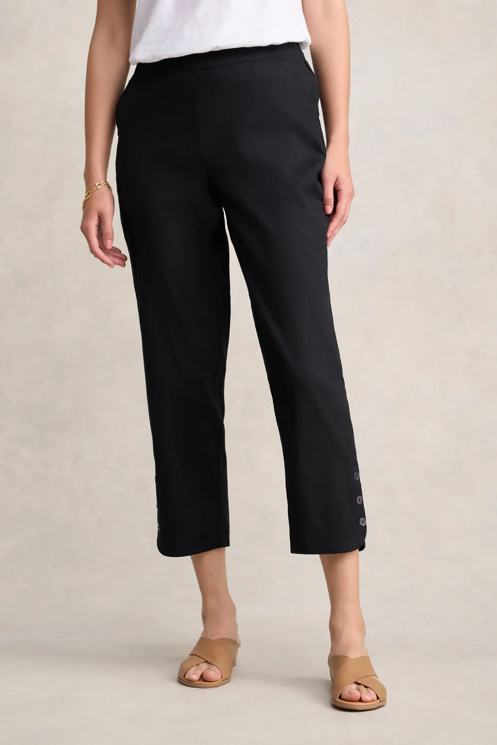 Curved Hem Linen Pant - Black - Skullriy