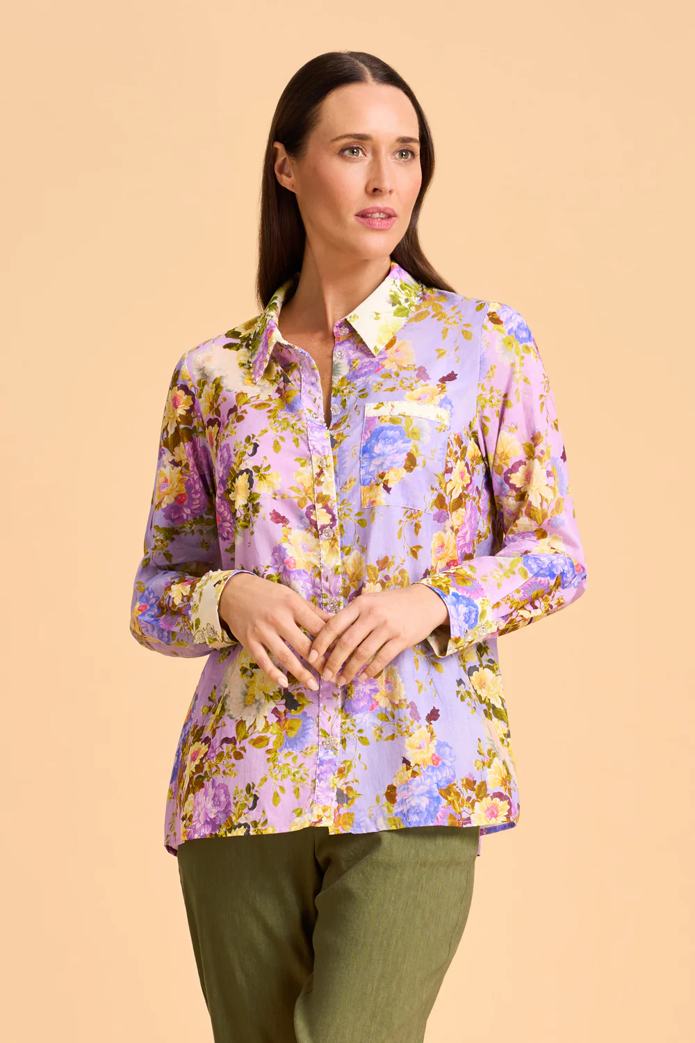 Beaded Mixed Print Shirt - Chantilly Mix - Skullriy