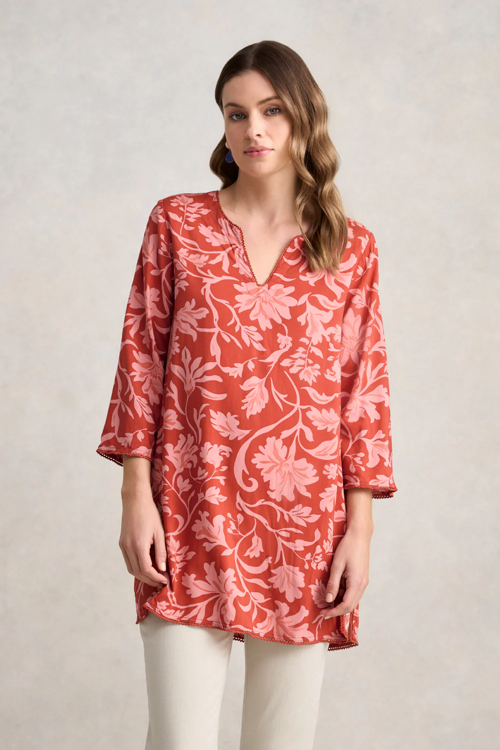 Trim Detail Kaftan  C Rosewood Print - Skullriy