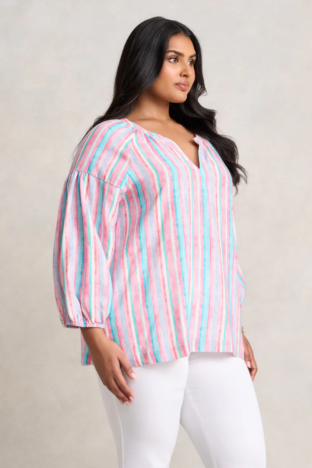 Puff Sleeve Linen Top - Summer Stripe - Skullriy