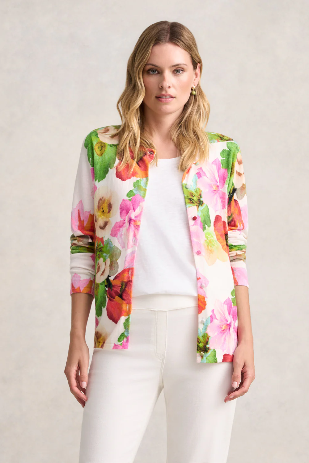 Printed Cotton Cardigan - Multi Floral - Skullriy
