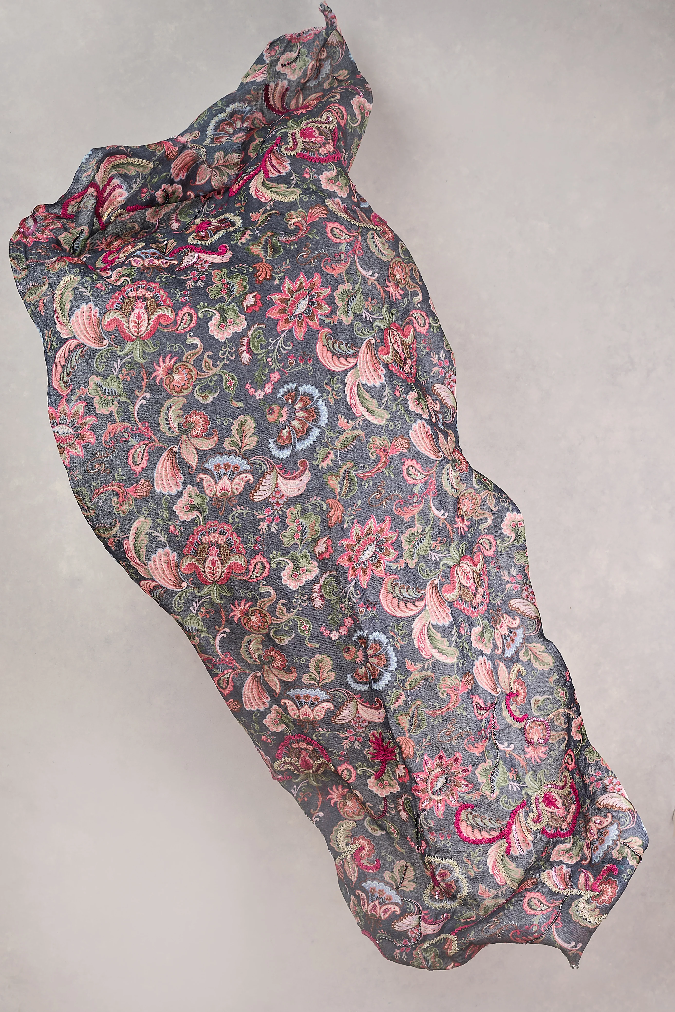 Embellished Paisley Wool Scarf - Multicolour - Skullriy