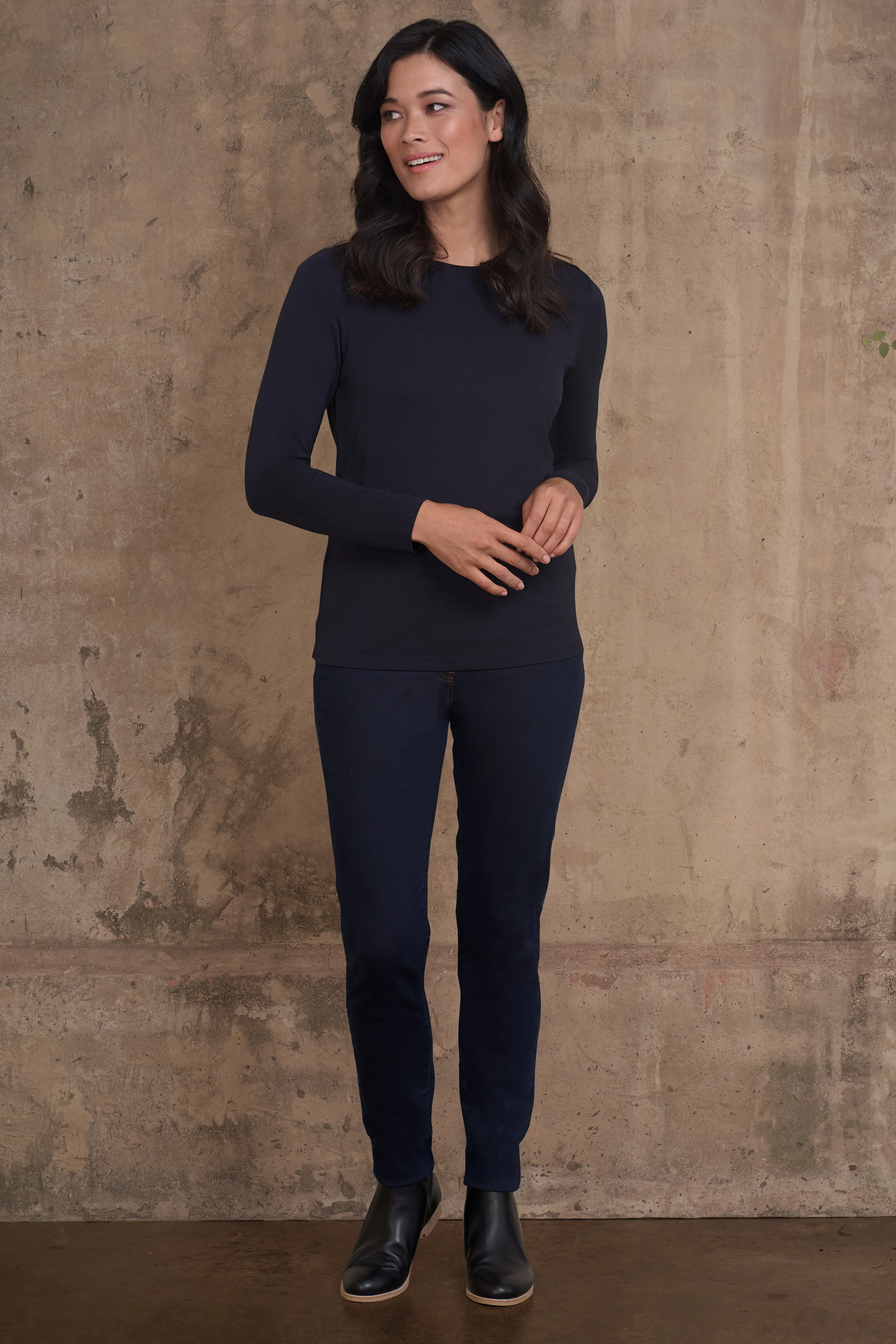 Long Sleeve Crew Neck Top - Ink - Skullriy