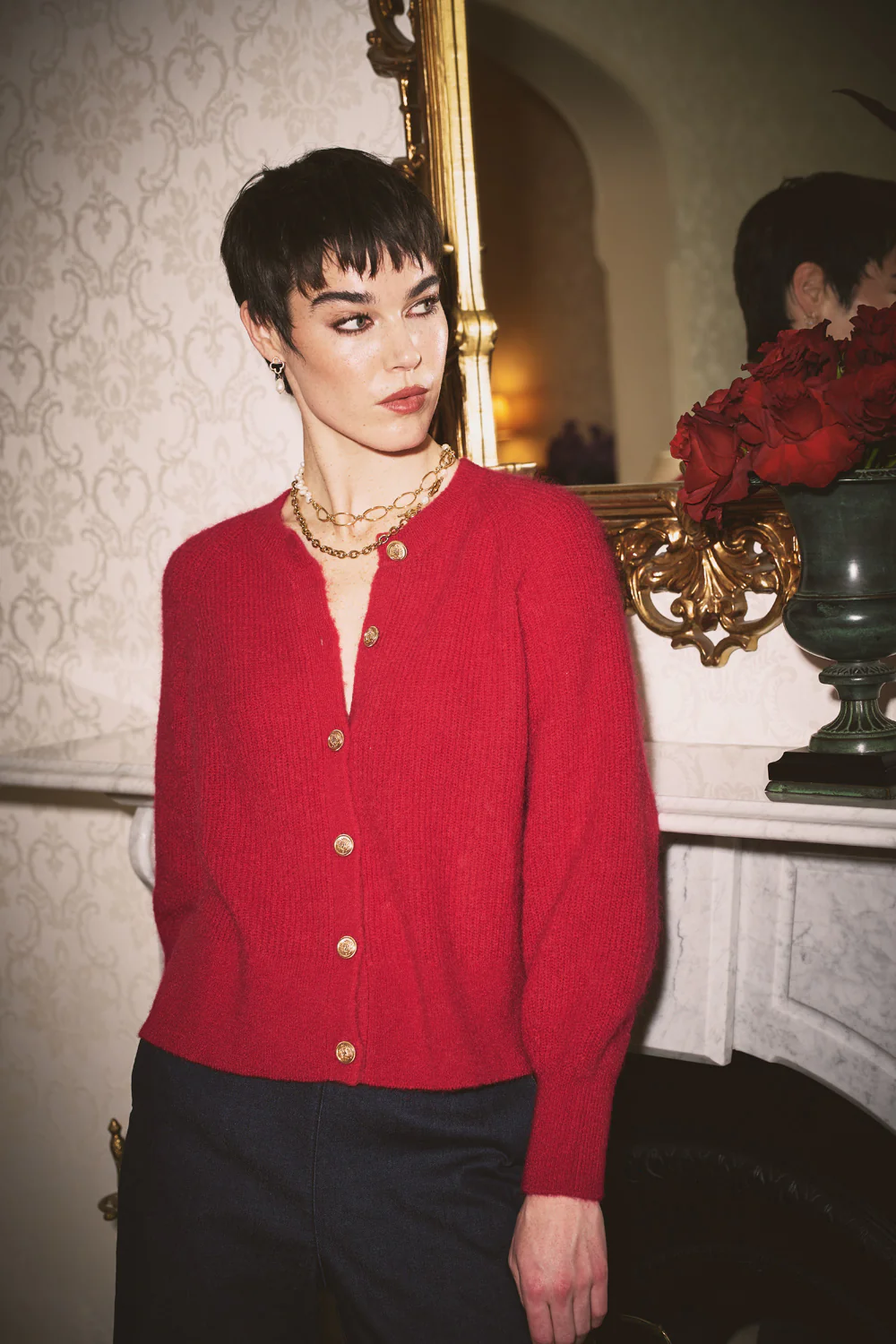 Blouson Sleeve Cardigan - Rouge - Skullriy