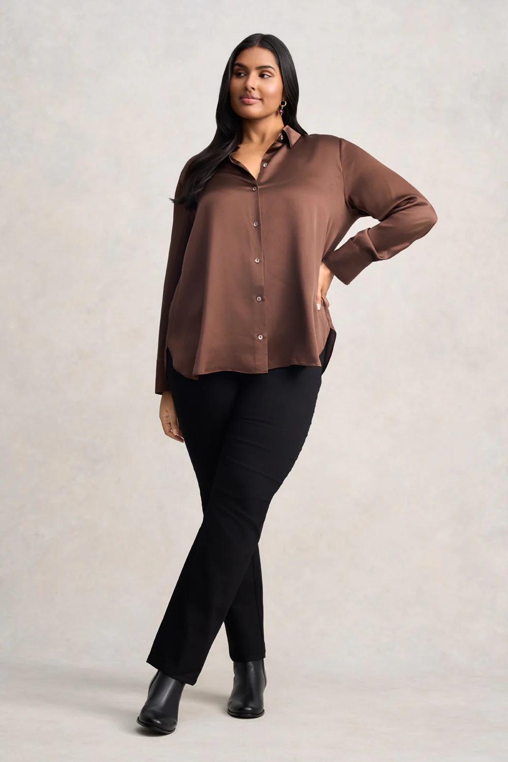 Stretch Silk Shirt - Coffee - Skullriy