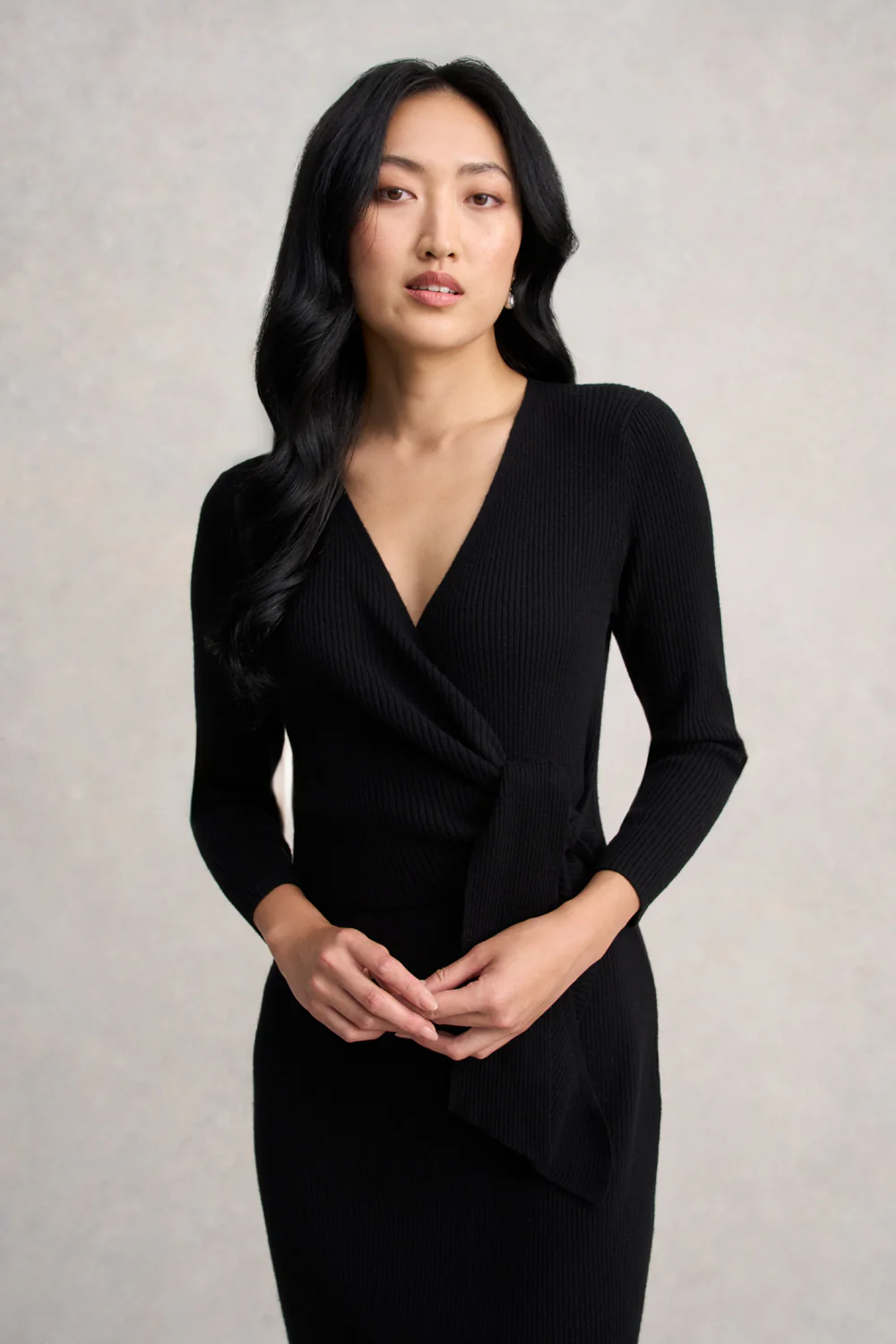 Wrap Detail Knit Dress - Black - Skullriy