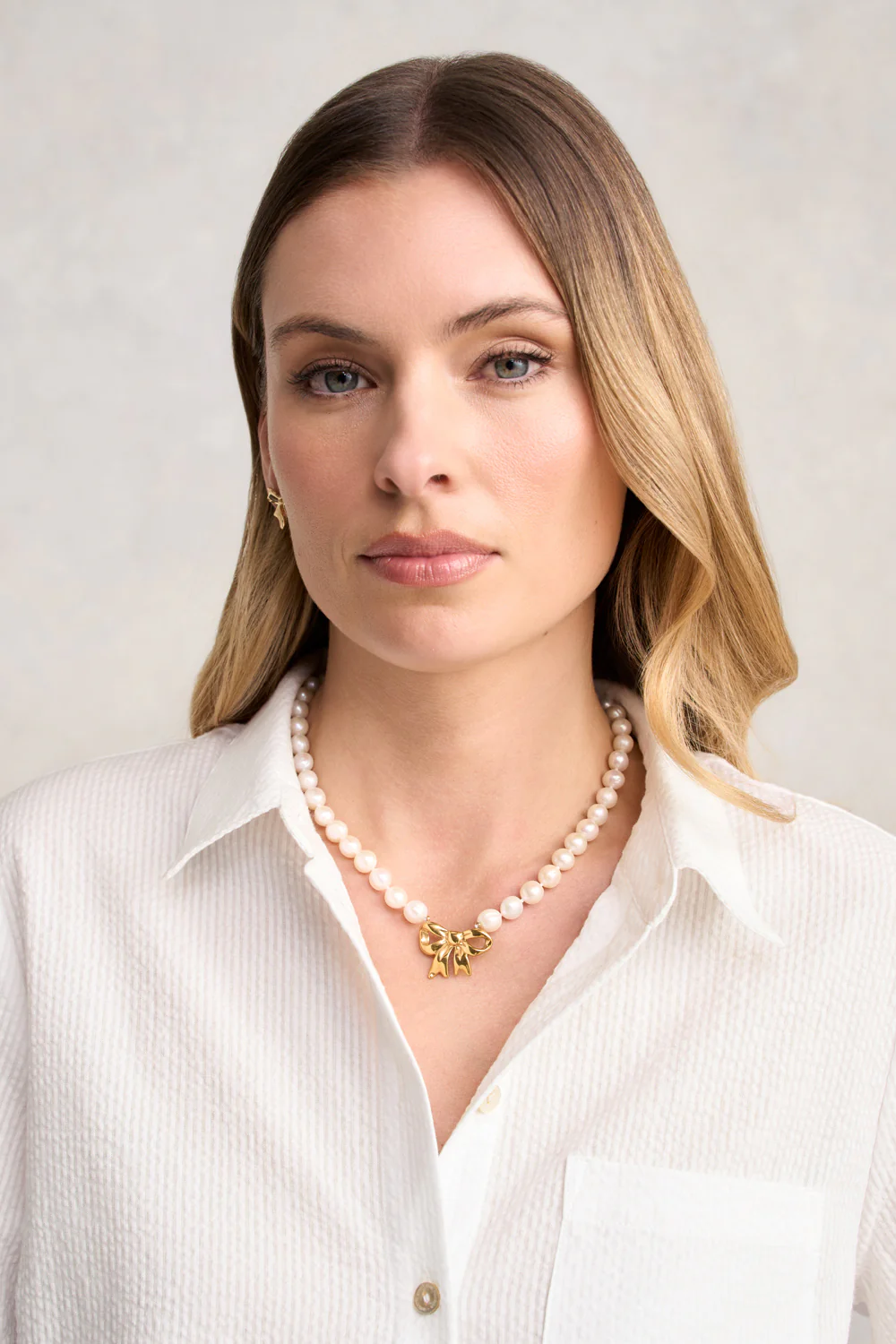 Pearl Bow Necklace - Cream - Skullriy