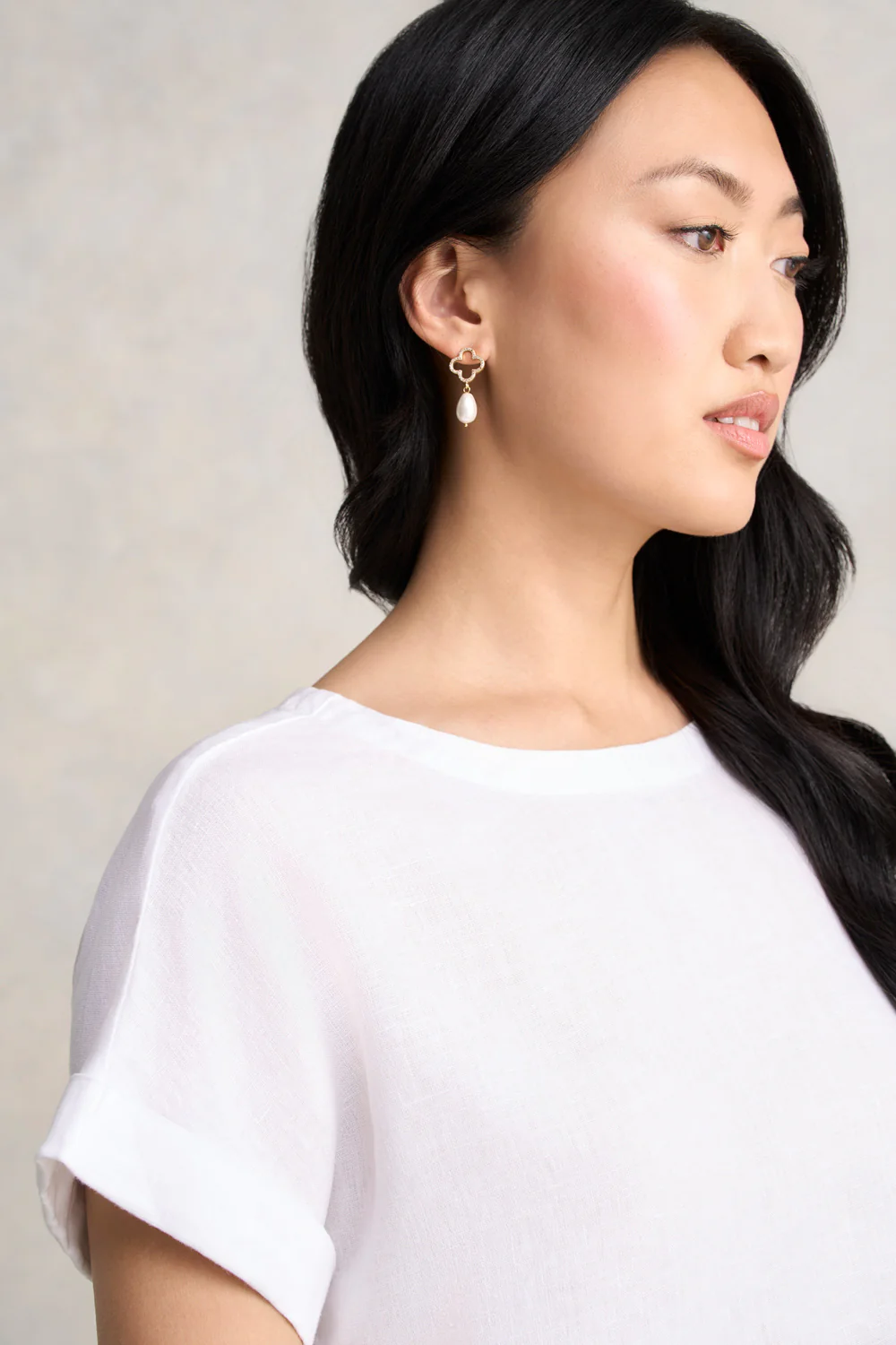 Linen Button Back Top - White - Skullriy