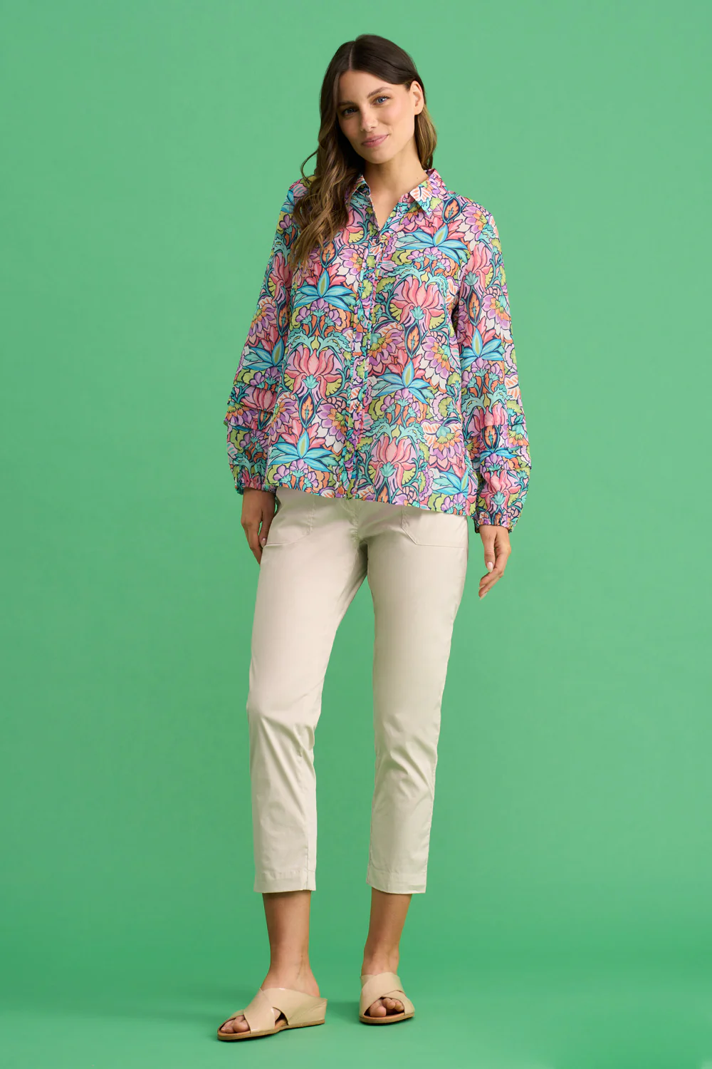Printed Cotton Silk Shirt - Lotus Print - Skullriy