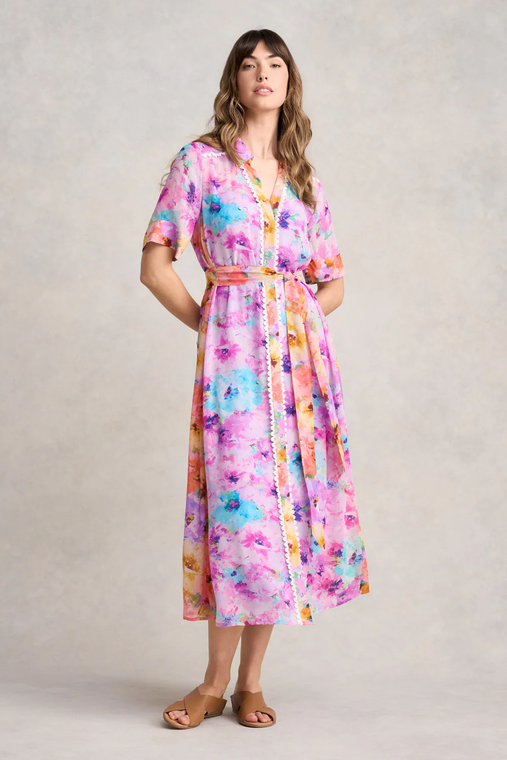 Spliced Print Shirt Dress - Janes Bouquet - Skullriy
