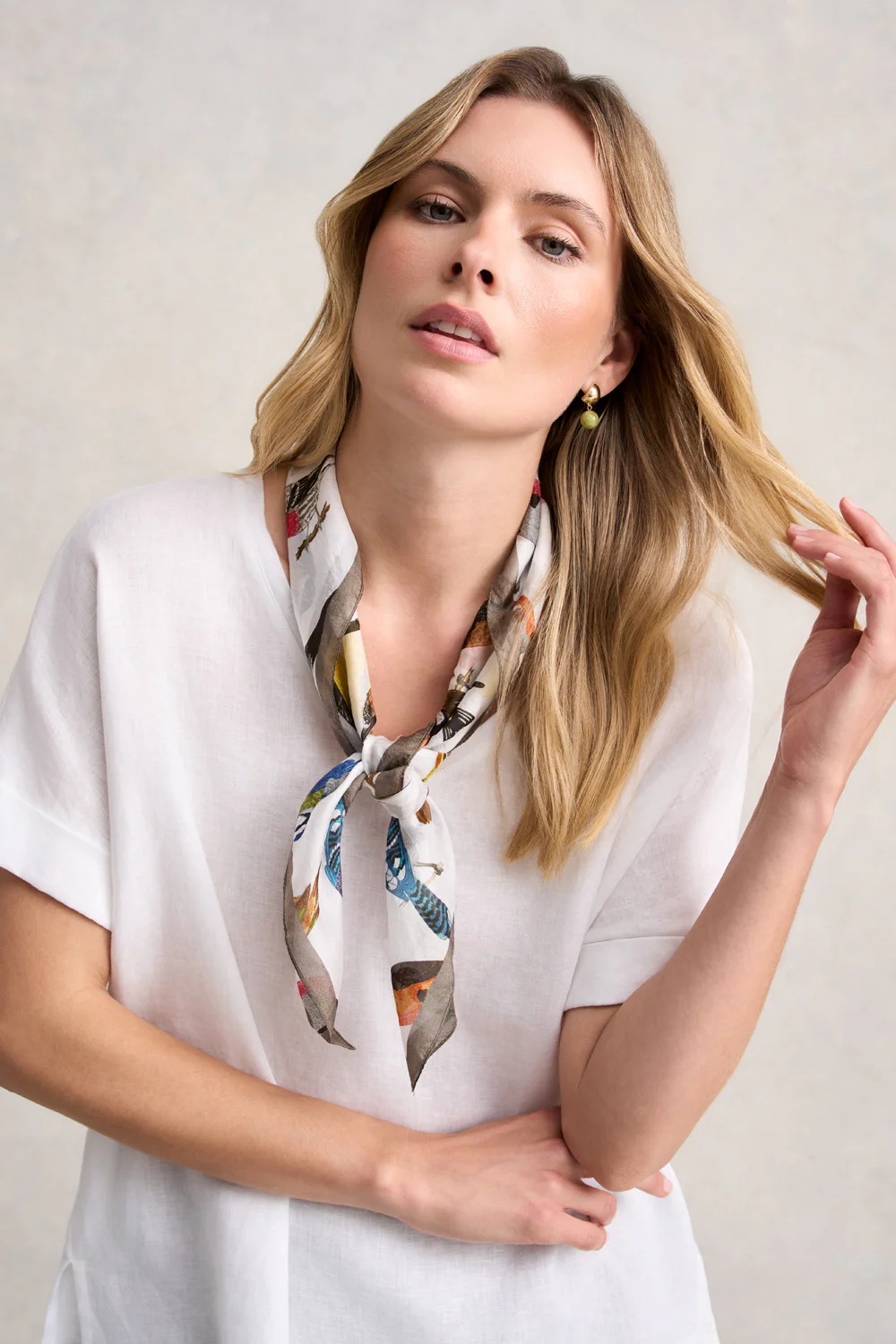 Multi Bird Print Silk Scarf - Multi - Skullriy