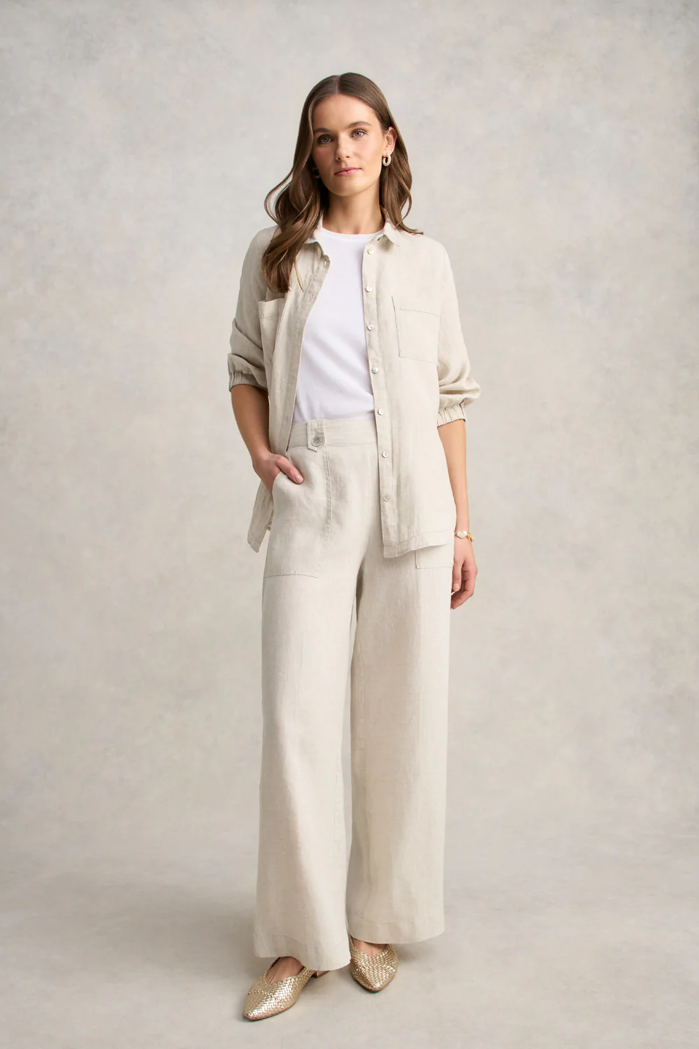 Full Length Waist Tab Linen Pant - Natural Cross Dye - Skullriy