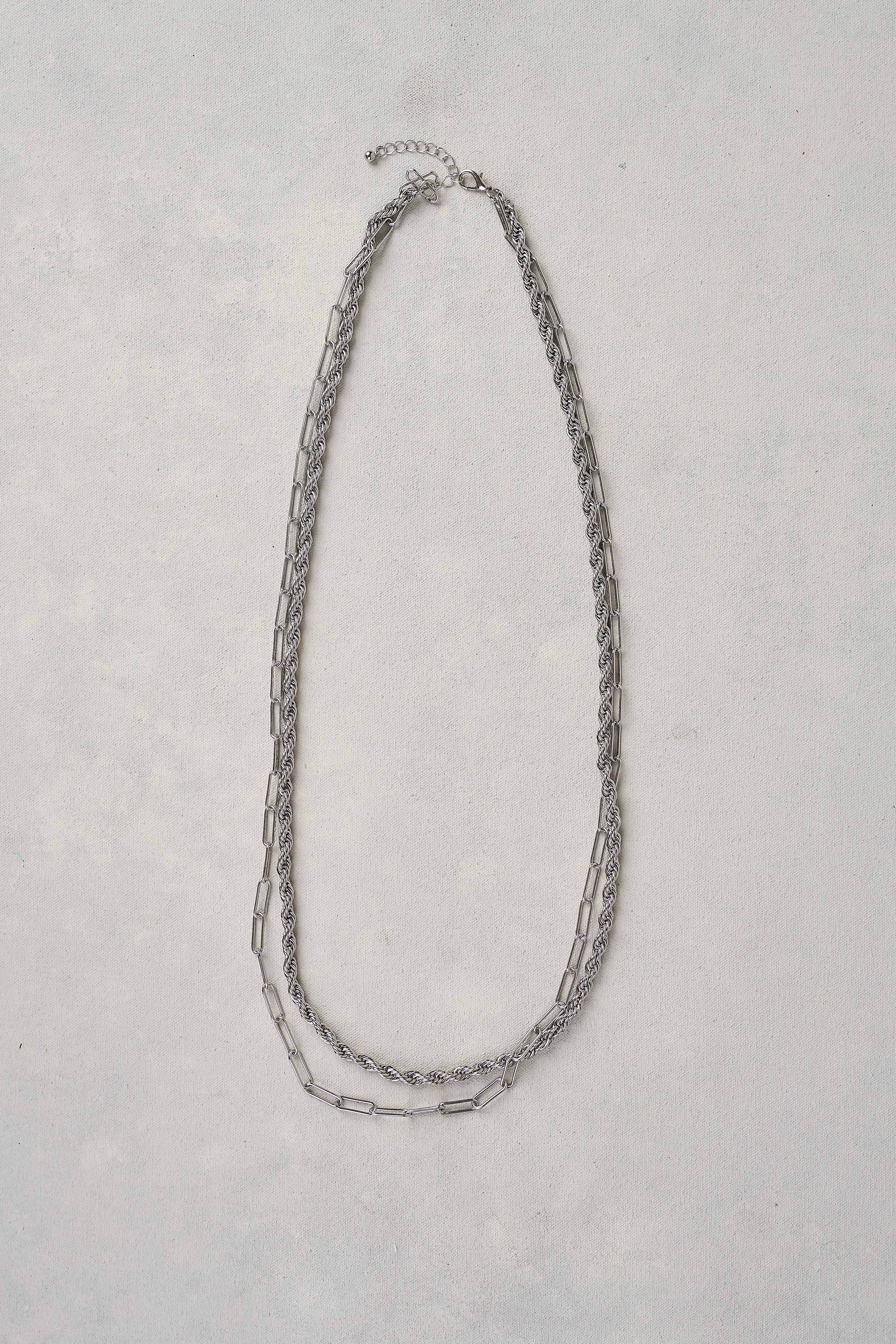 Double Layer Rope Chain Necklace - Rhodium - Skullriy