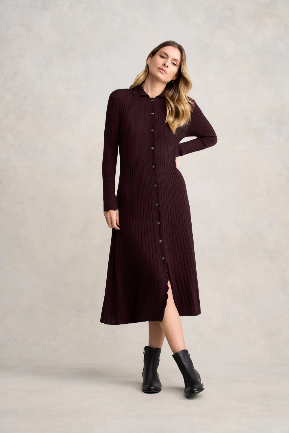 Ribbed Merino Dress - Burgundy - Skullriy