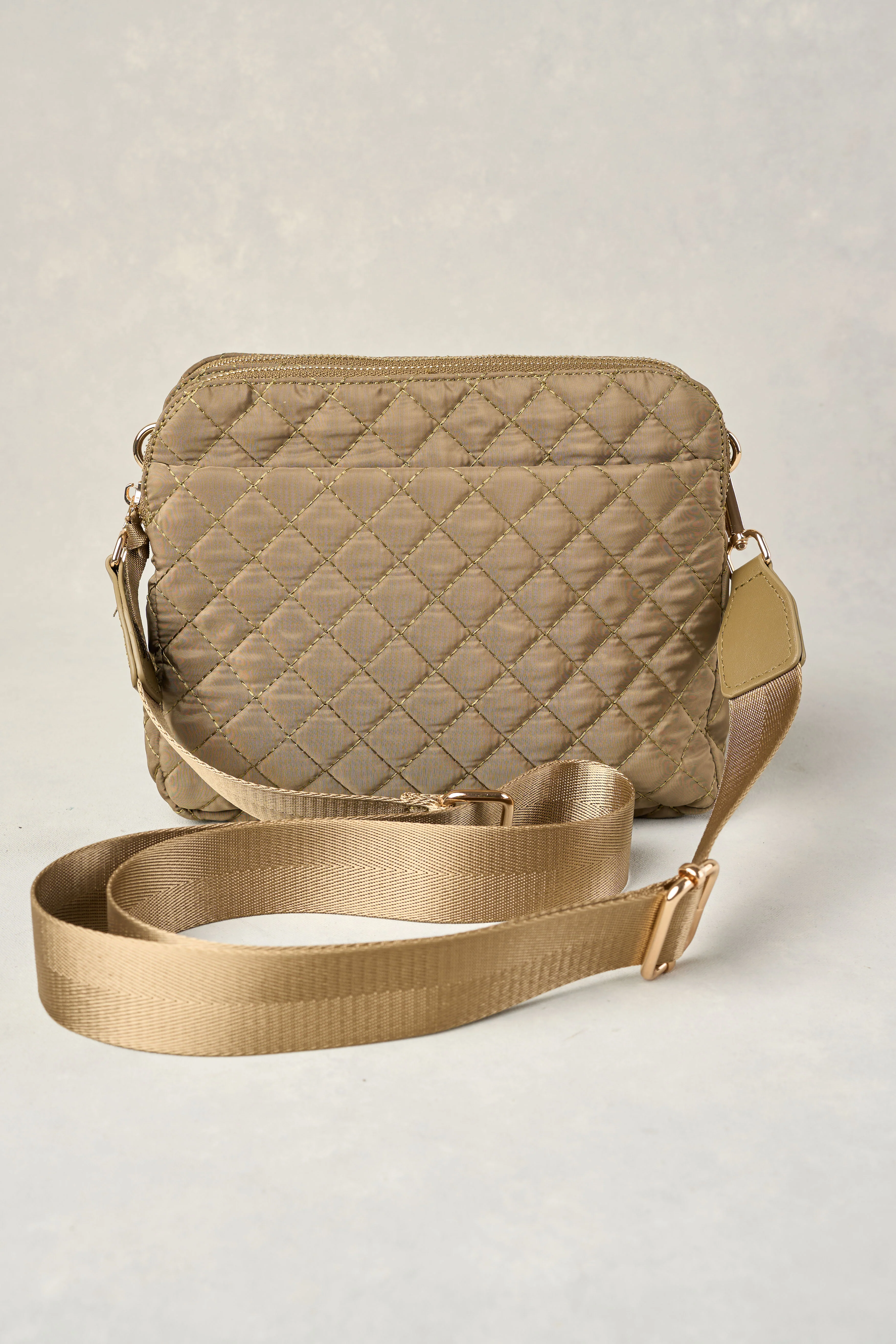 Naomi Quilted Crossbody Bag - Khaki - Skullriy