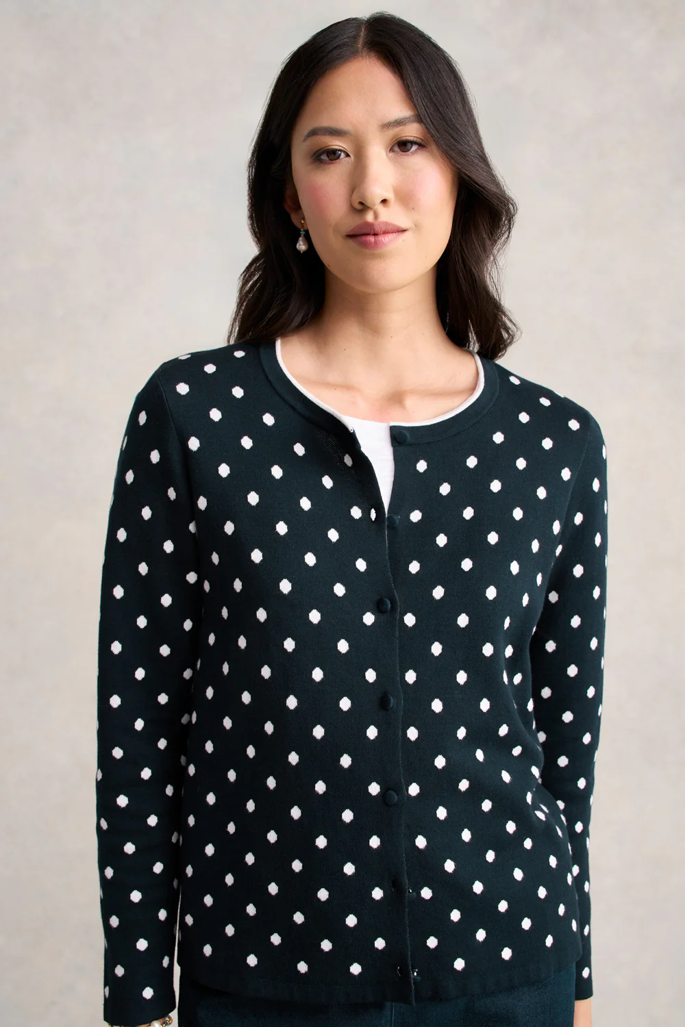 Jacquard Cotton Cardigan - Deep Navy Spot - Skullriy