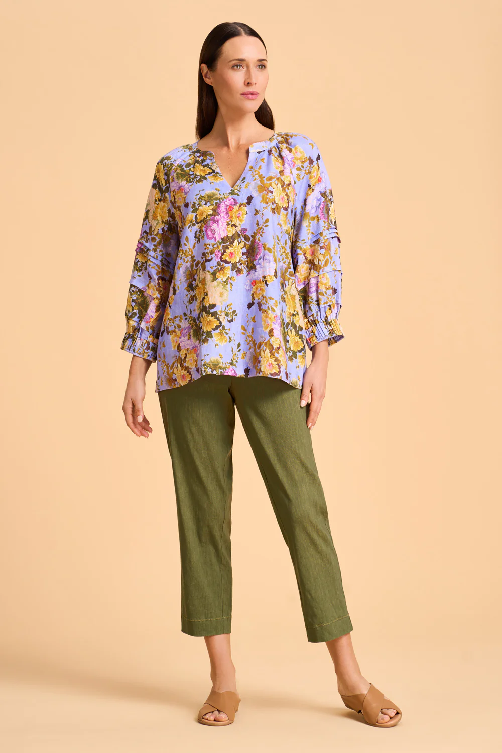 Pleat Sleeve Linen Blouse - Chantilly Rose - Skullriy