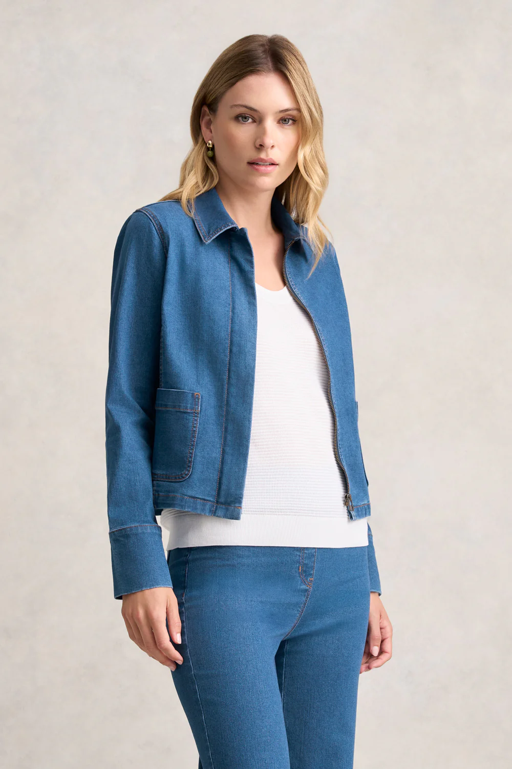 Cropped Denim Jacket - Denim Denim - Skullriy