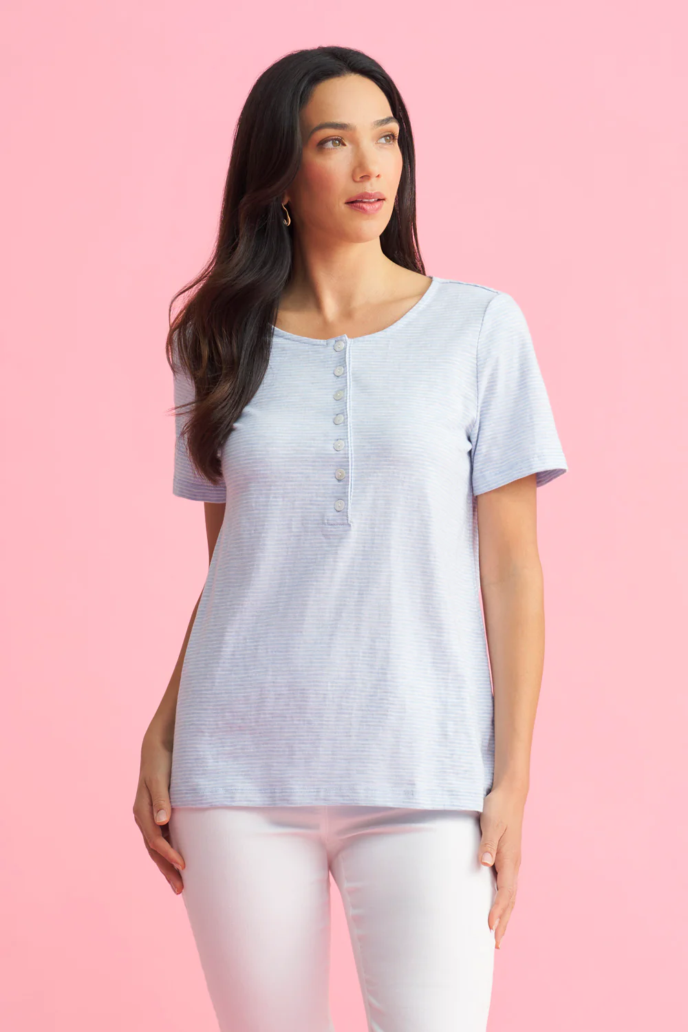 Short Sleeve Henley - Aqua & White Stripe - Skullriy