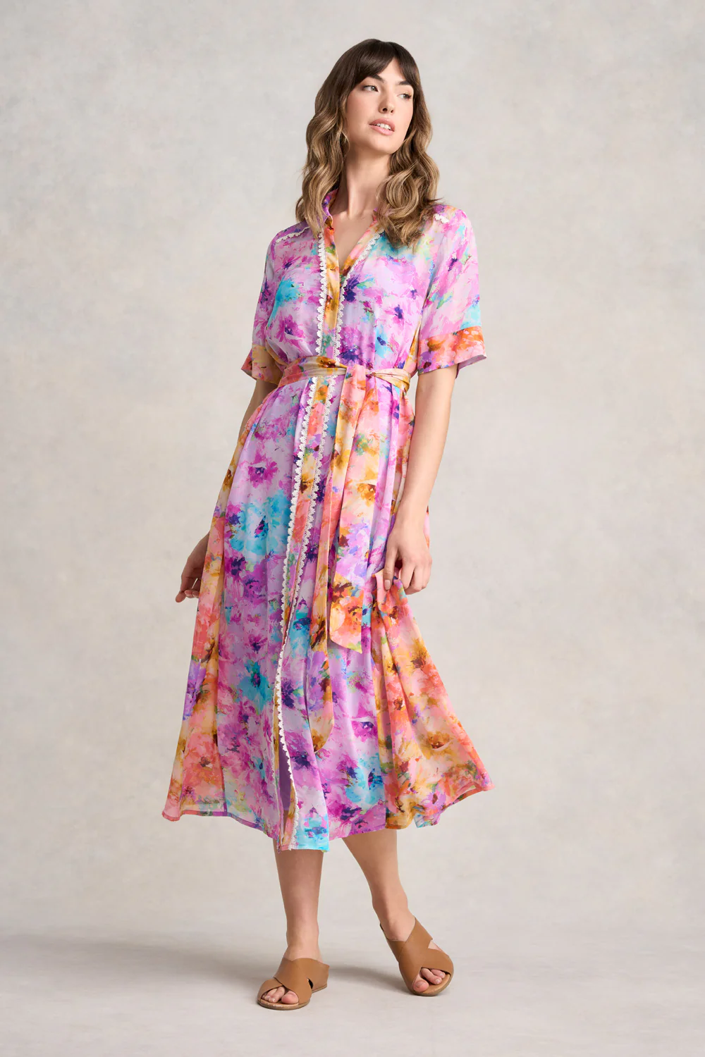 Spliced Print Shirt Dress - Janes Bouquet - Skullriy
