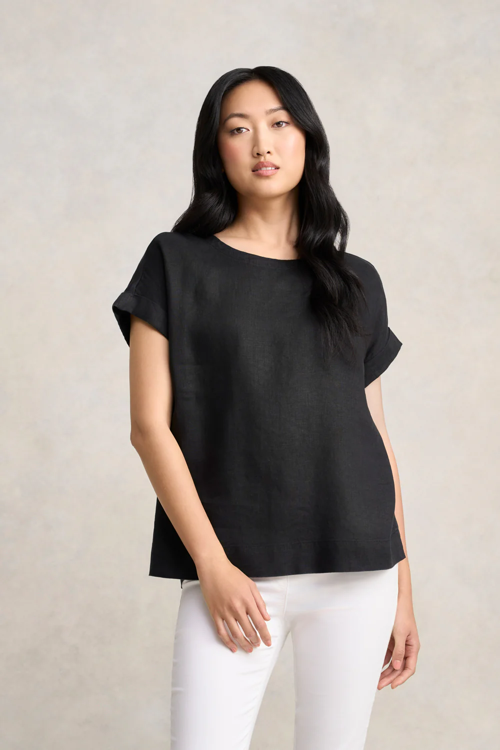 Linen Button Back Top - Black - Skullriy