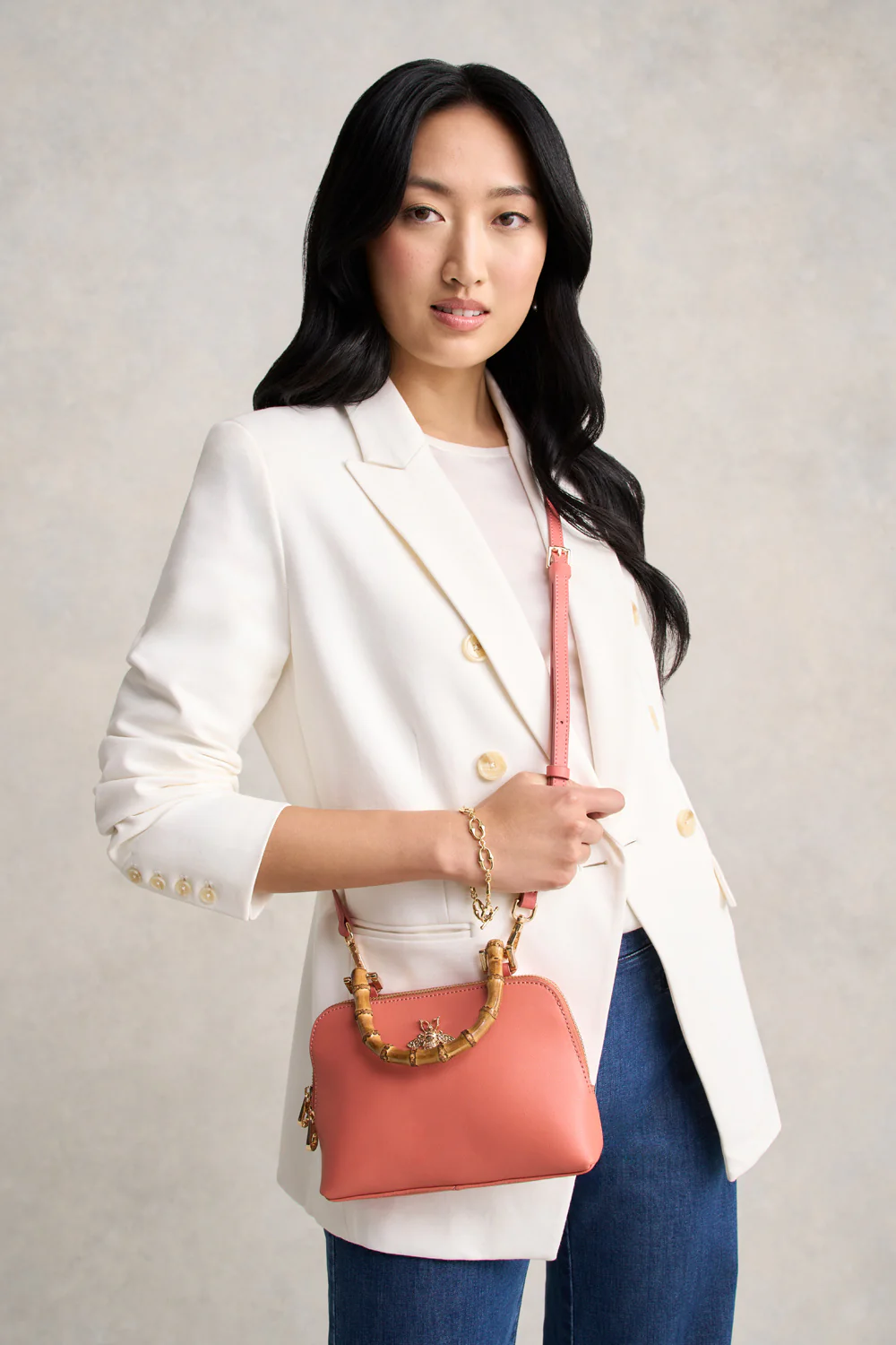 Bamboo Handle Handbag - Blush - Skullriy