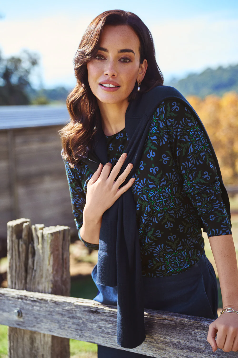 Long Sleeve Crew Neck Top - La Boheme Print - Skullriy