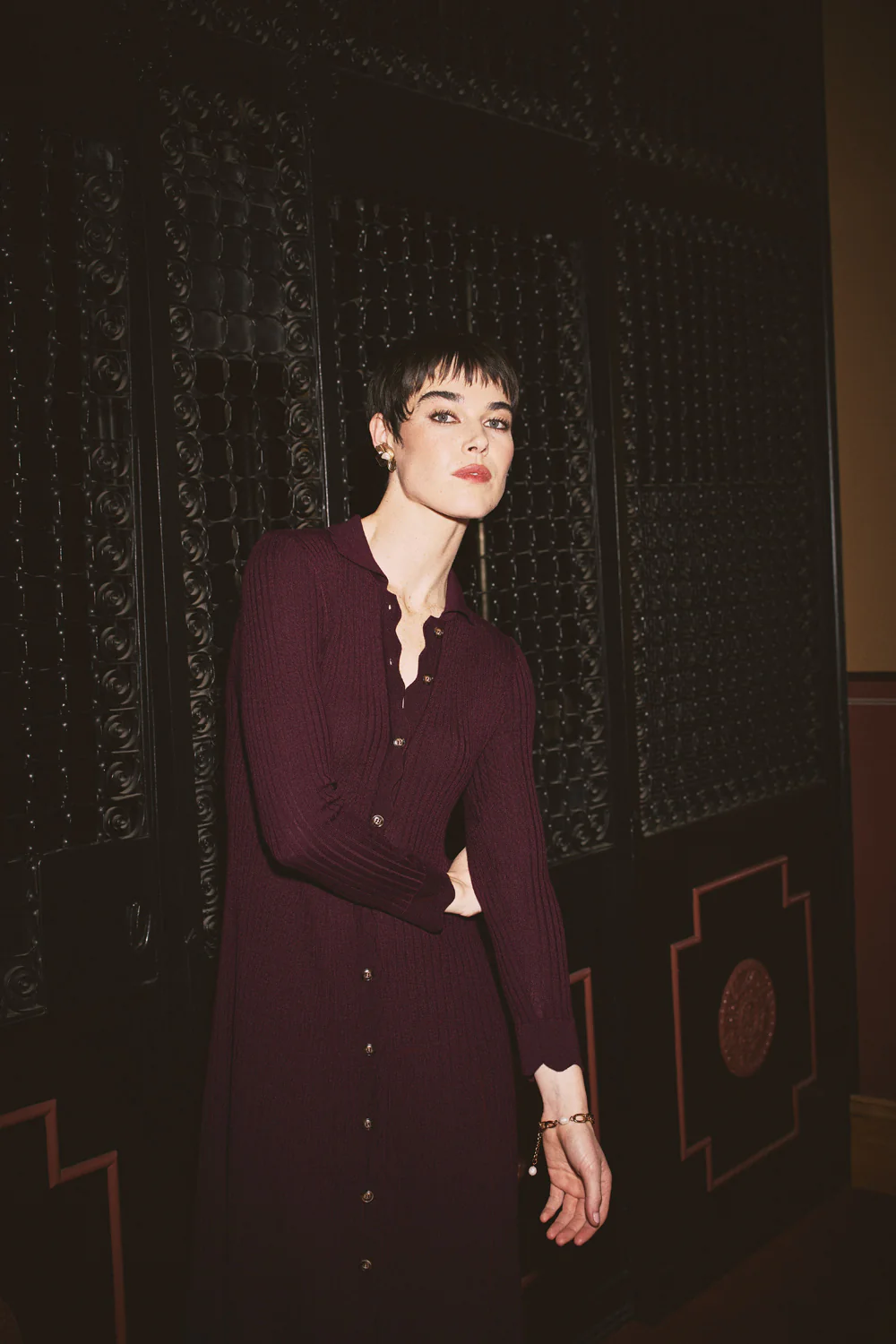 Ribbed Merino Dress - Burgundy - Skullriy