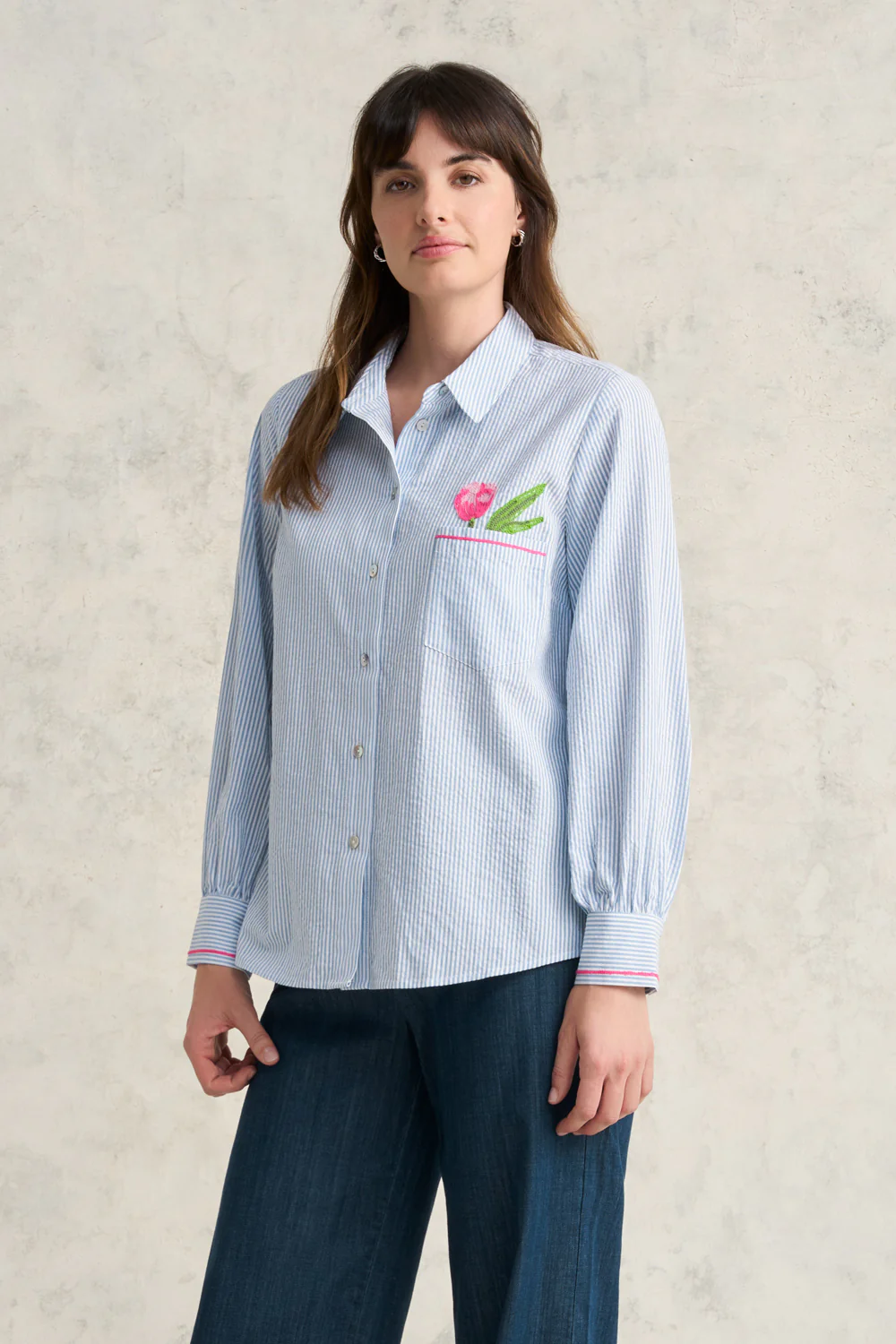 Cotton Seersucker Shirt - Jean - Skullriy
