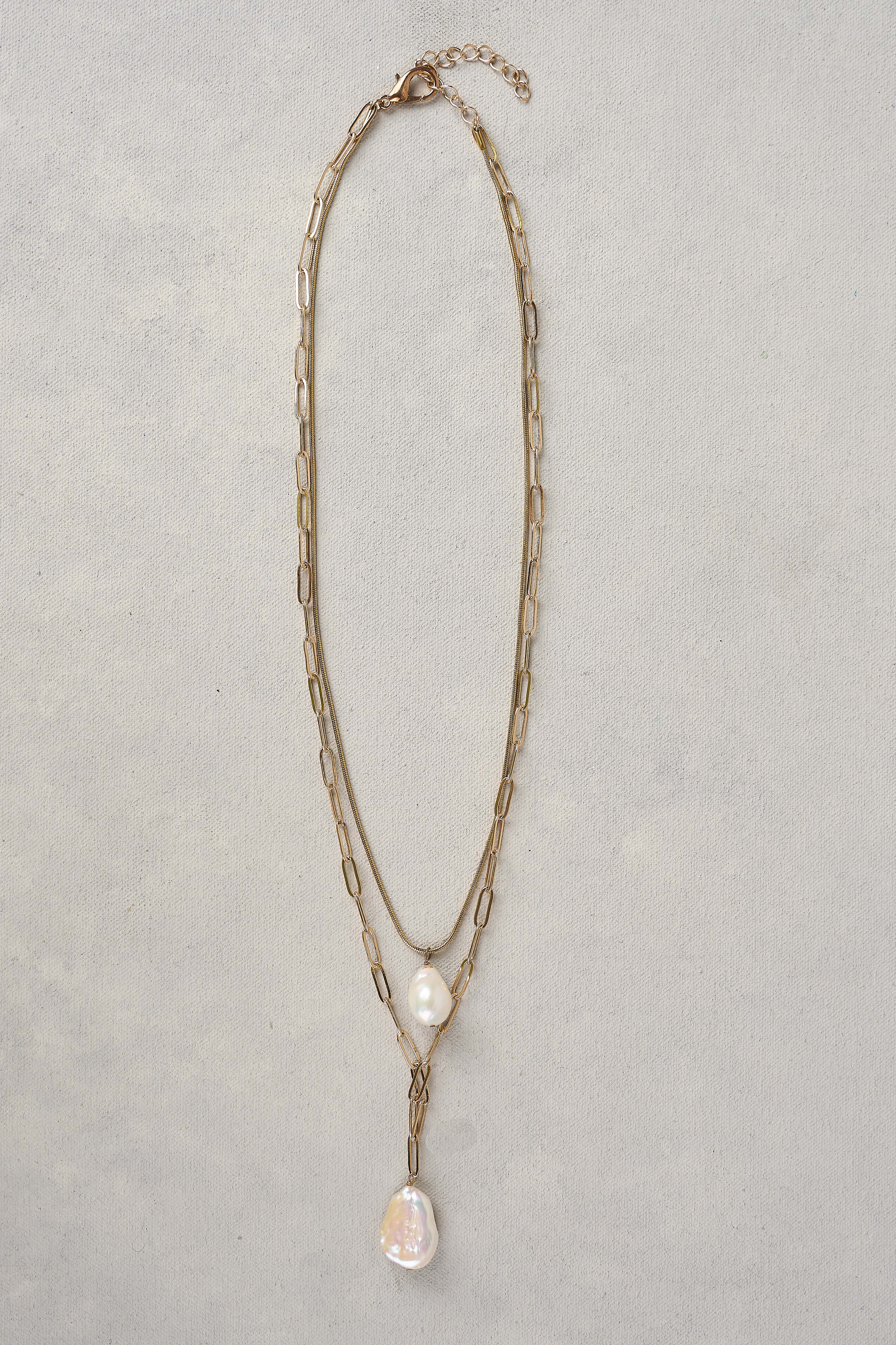 Layered Pearl Necklace - Gold - Skullriy