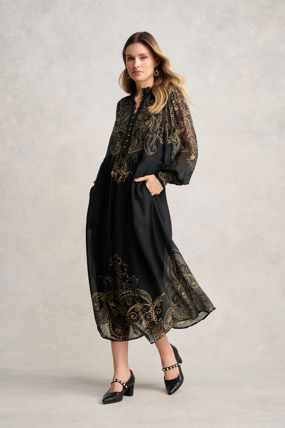 Border Print Dress - Paisley Border Print - Skullriy