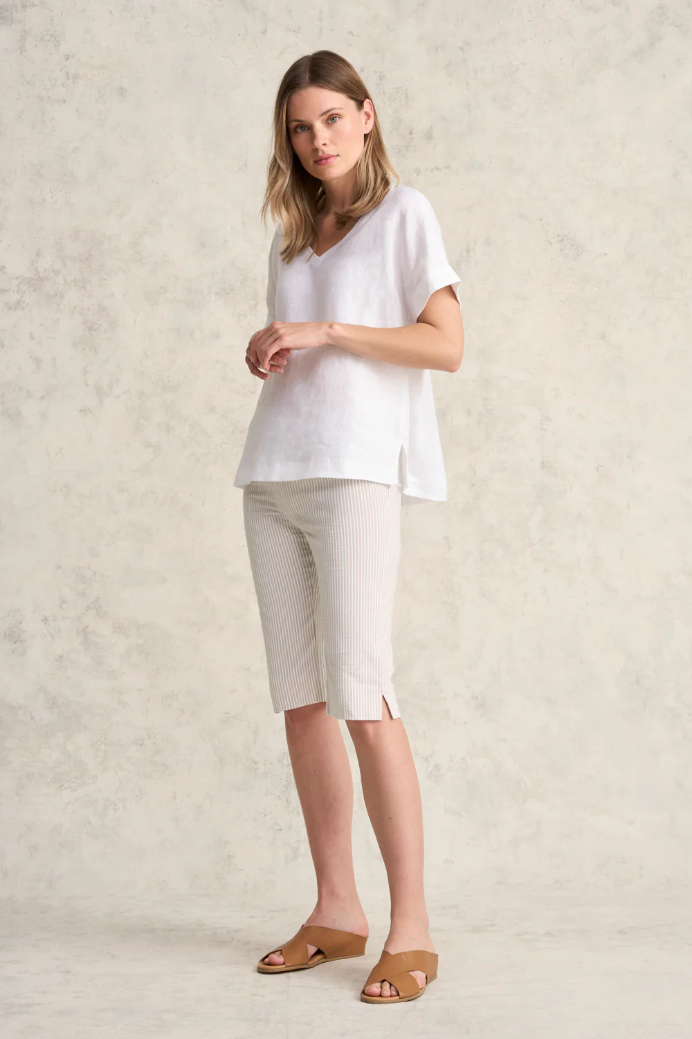 Bengajean  Short Seersucker - Stone & White Stripe - Skullriy