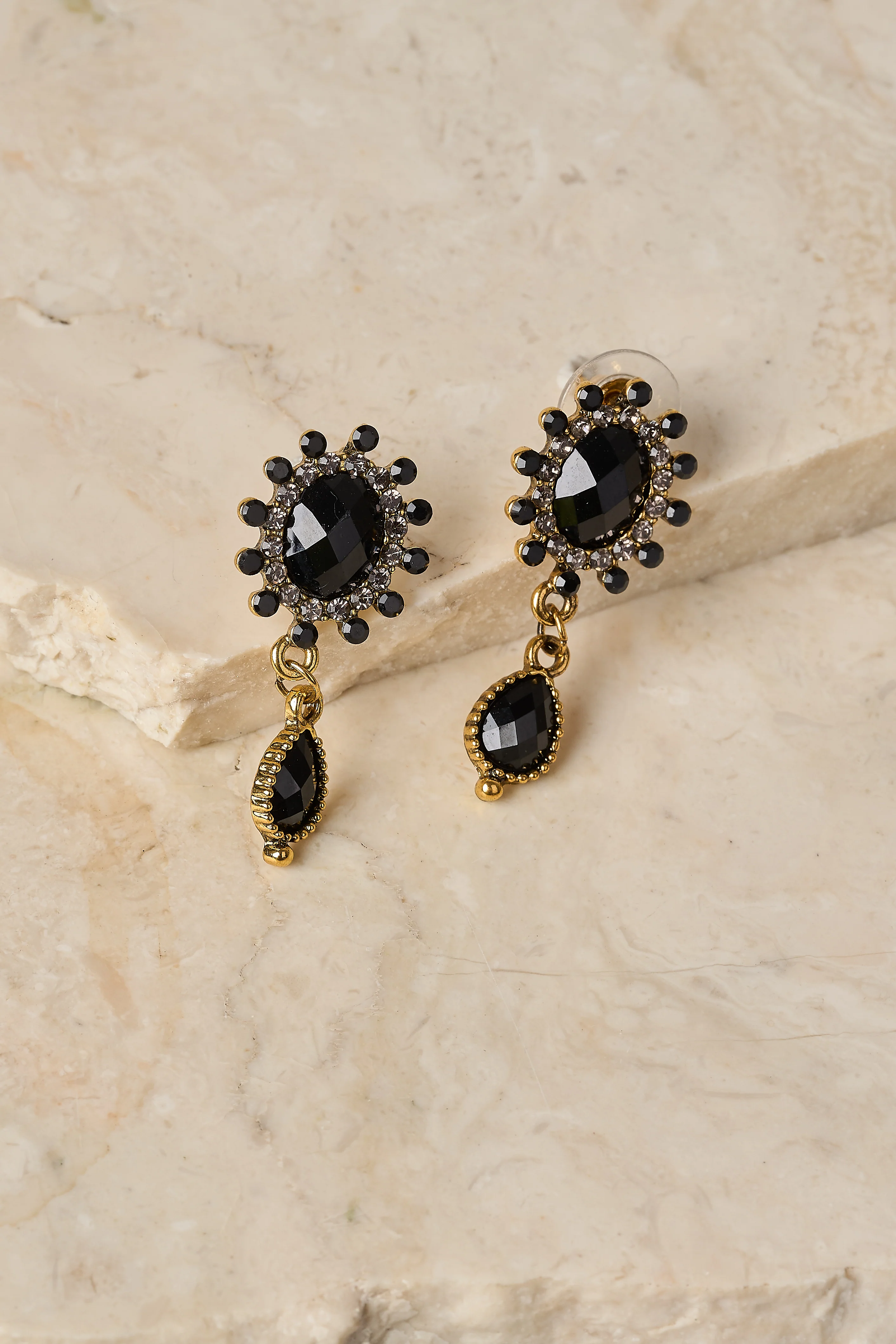 Noir Glass Drop Earrings - Black - Skullriy