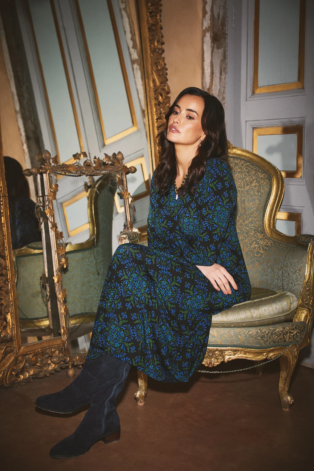 Jersey Midi Dress - La Boheme Print - Skullriy