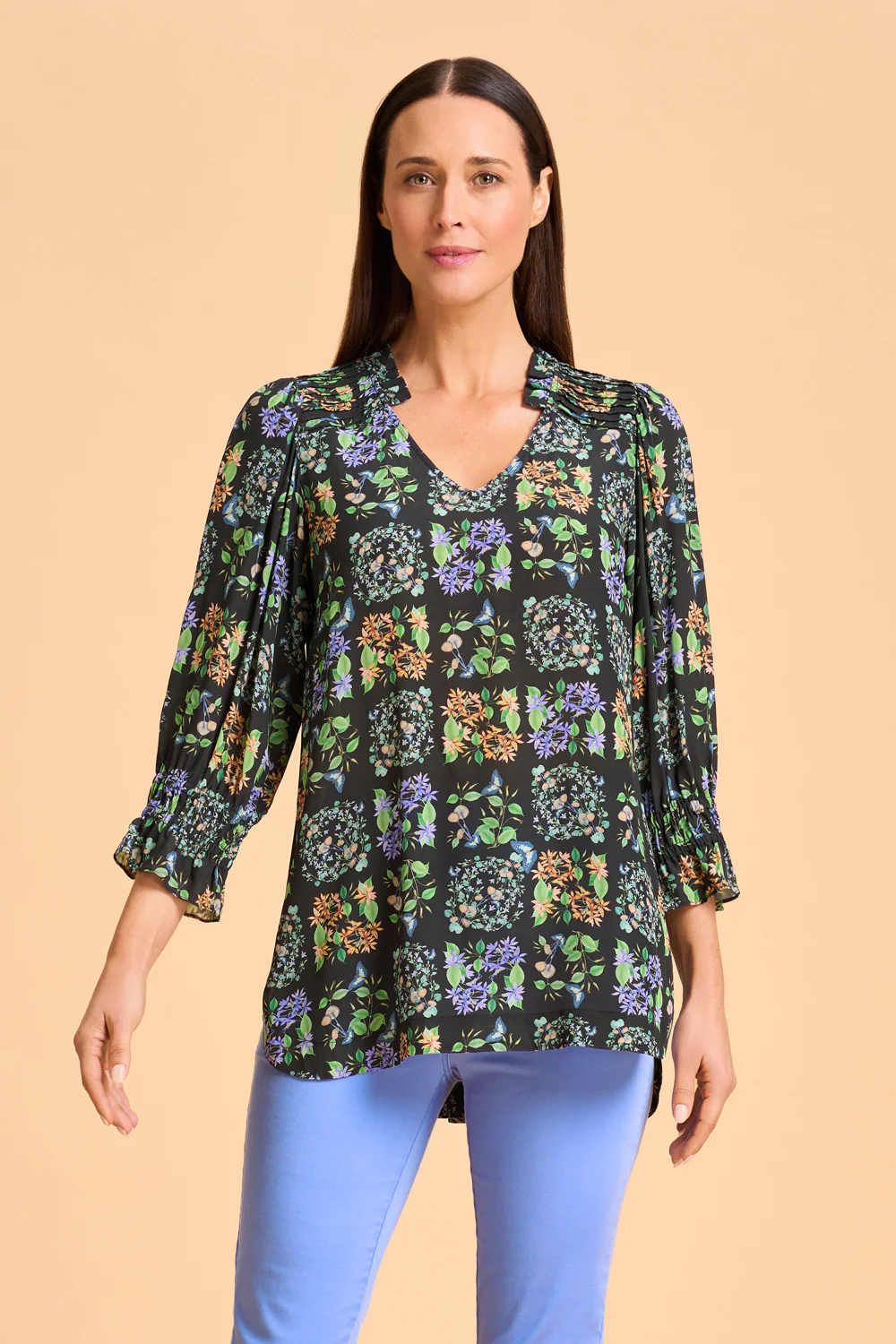 Printed Frill Detail Tunic - Butterfly Garden - Skullriy