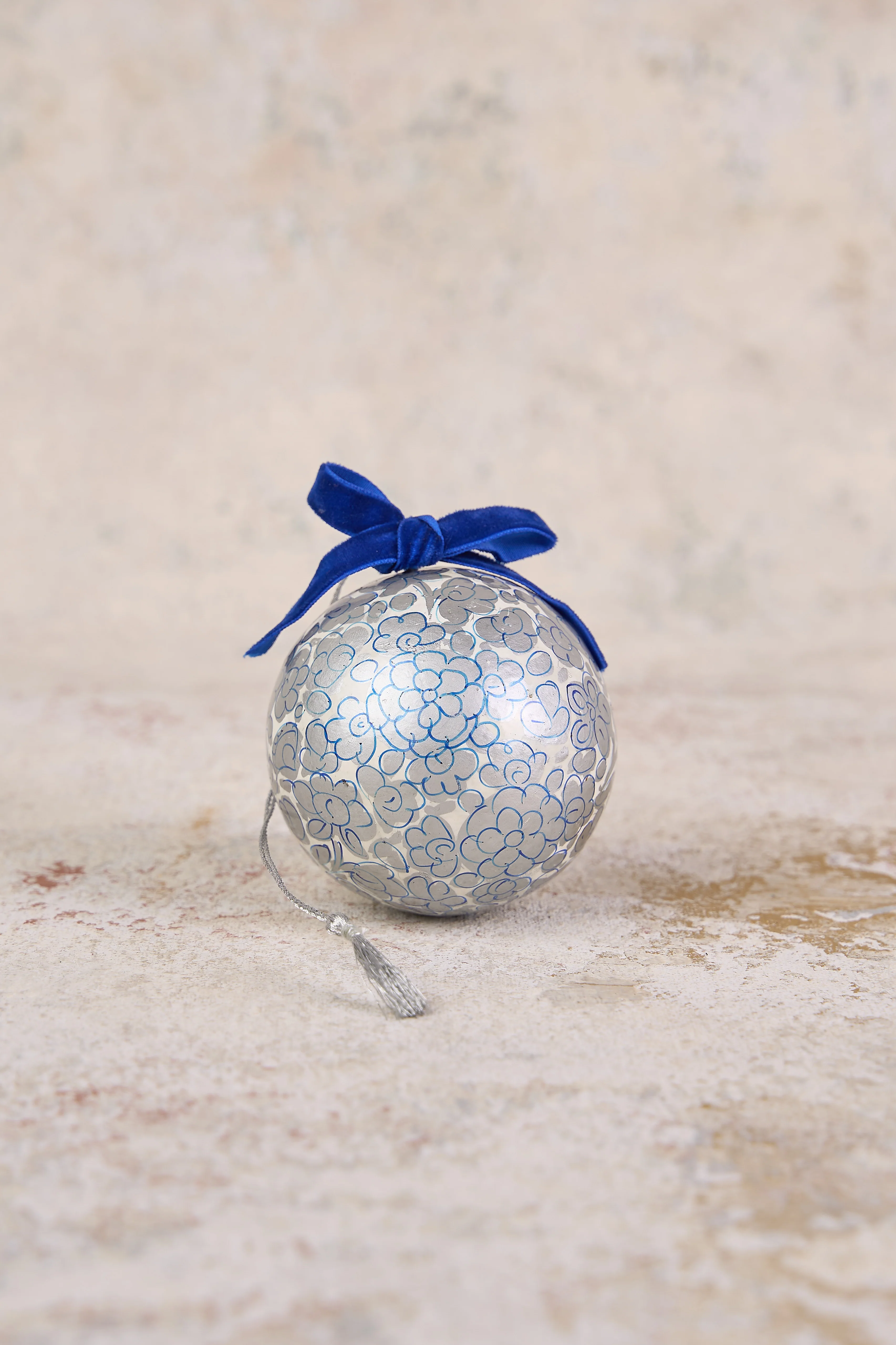 Silver Blue Flora Bauble 3