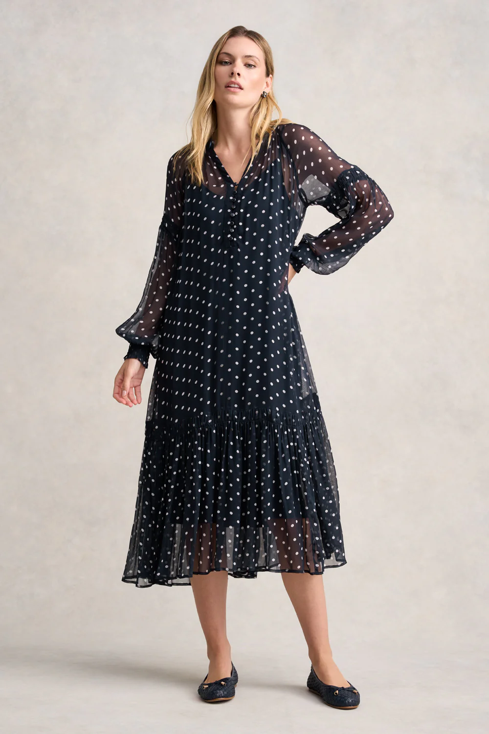 Crinkle Viscose Dress - Deep Navy Spot - Skullriy