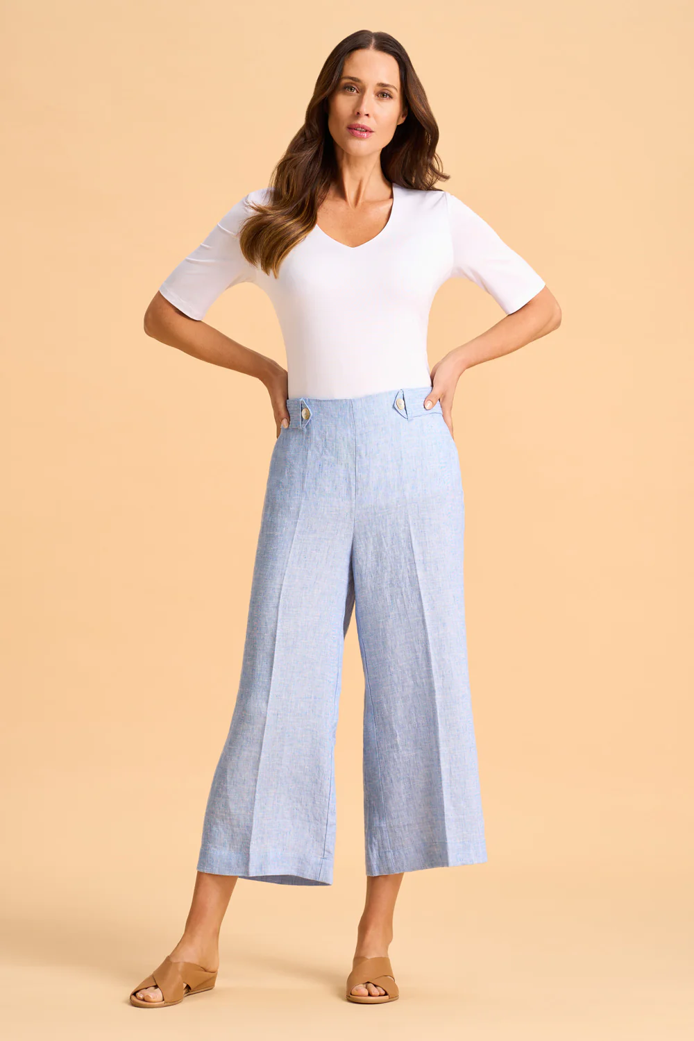 Waist Tab Linen Culotte - Chambray Cross Dye - Skullriy