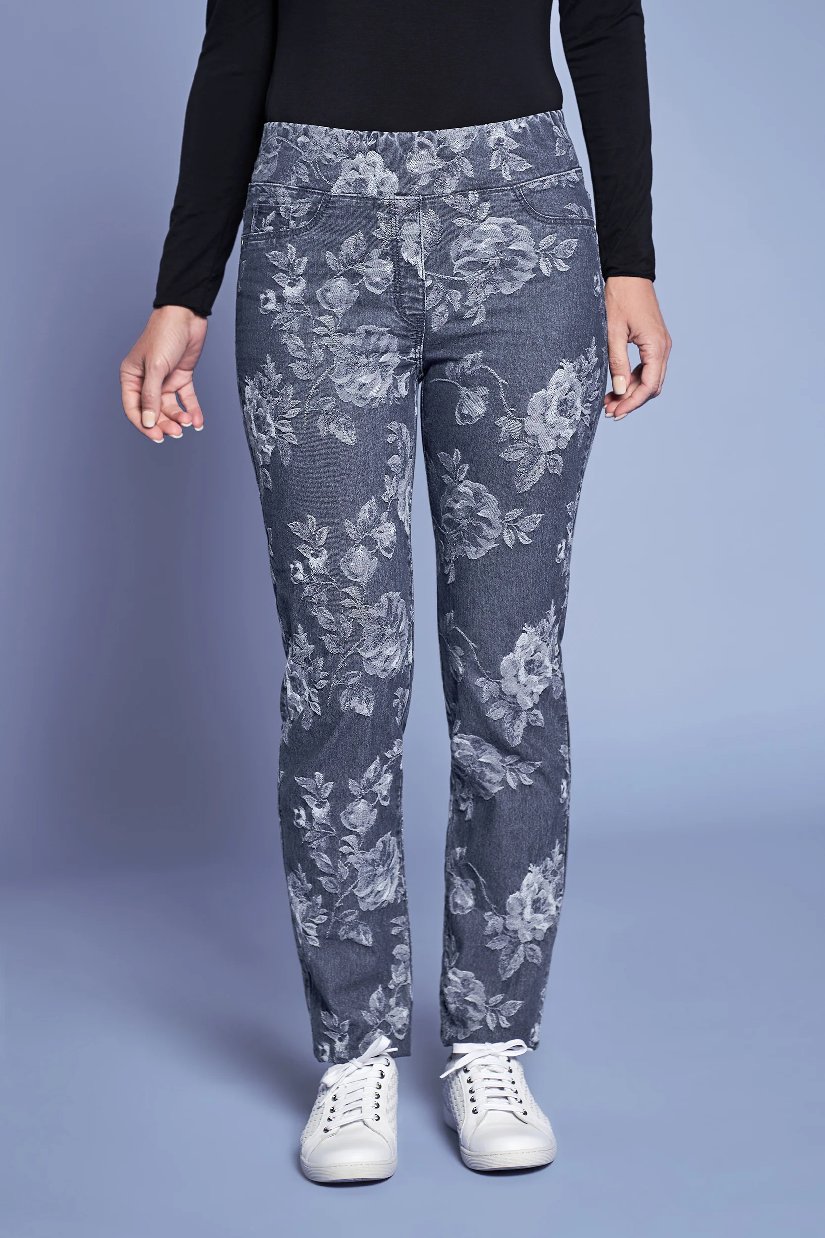 Bengajean  Jacquard Straight Leg - Floral Denim - Skullriy