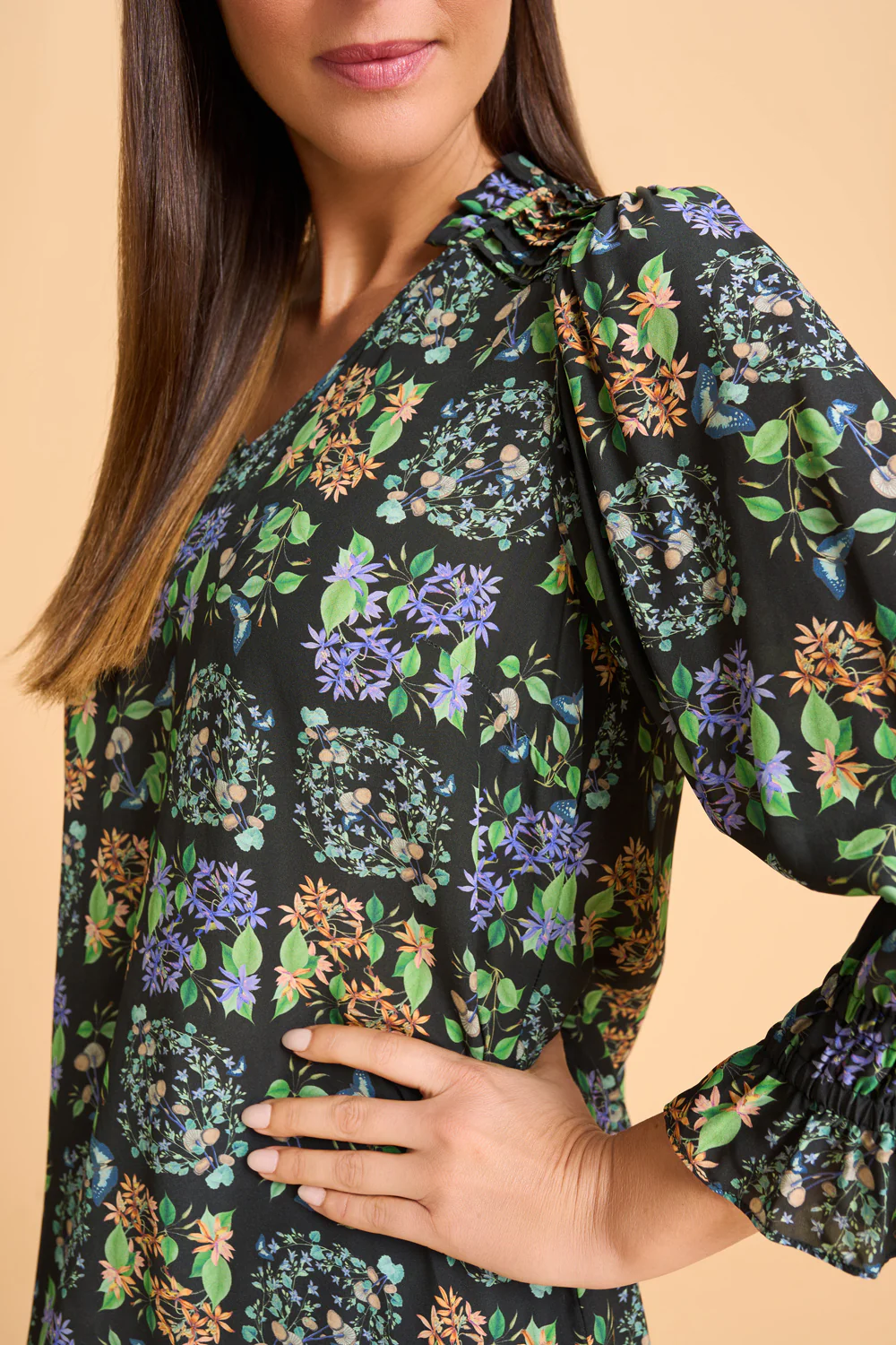 Printed Frill Detail Tunic - Butterfly Garden - Skullriy