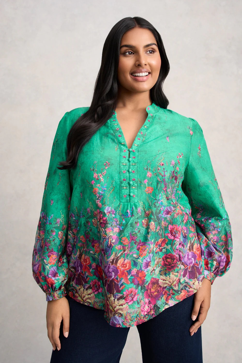 Cotton Silk Blouse - Jade Botanical Print - Skullriy