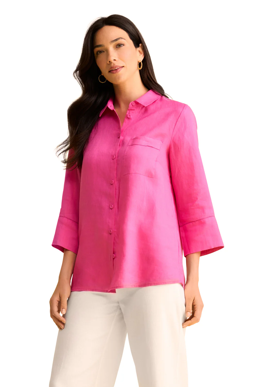 Wide Cuff Linen Shirt - Bright Rose - Skullriy