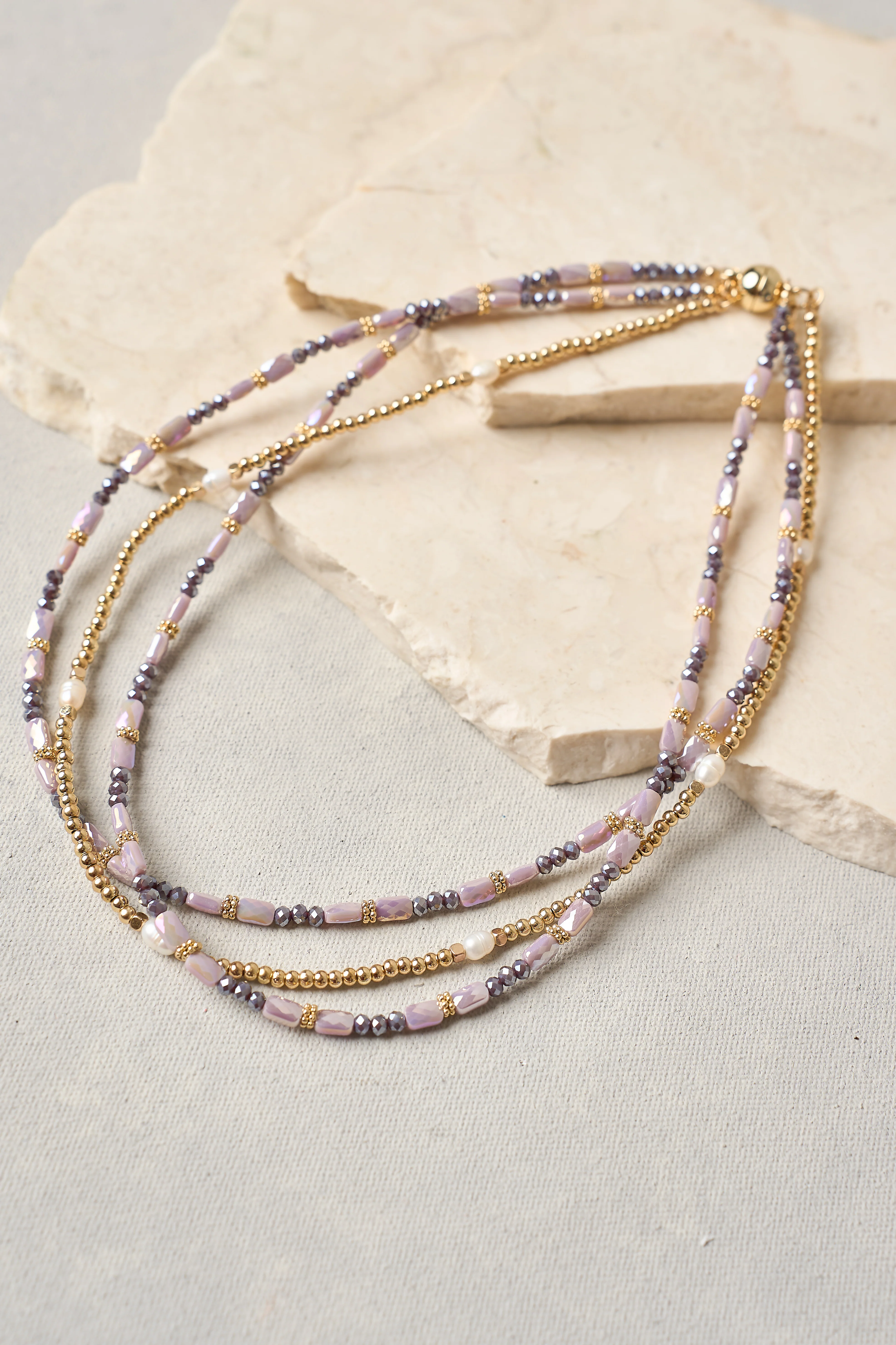 Lilac Pearls Layered Necklace - Skullriy