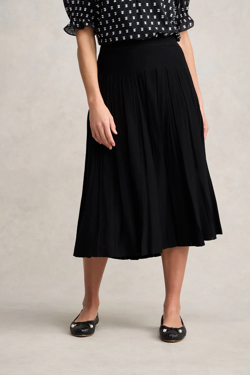 Pleated Knit Skirt  C Black - Skullriy