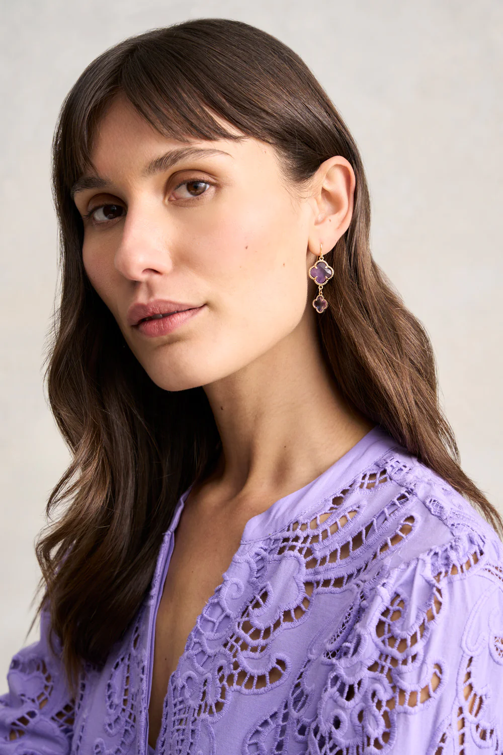 Clover Pendant Earrings - Lilac - Skullriy