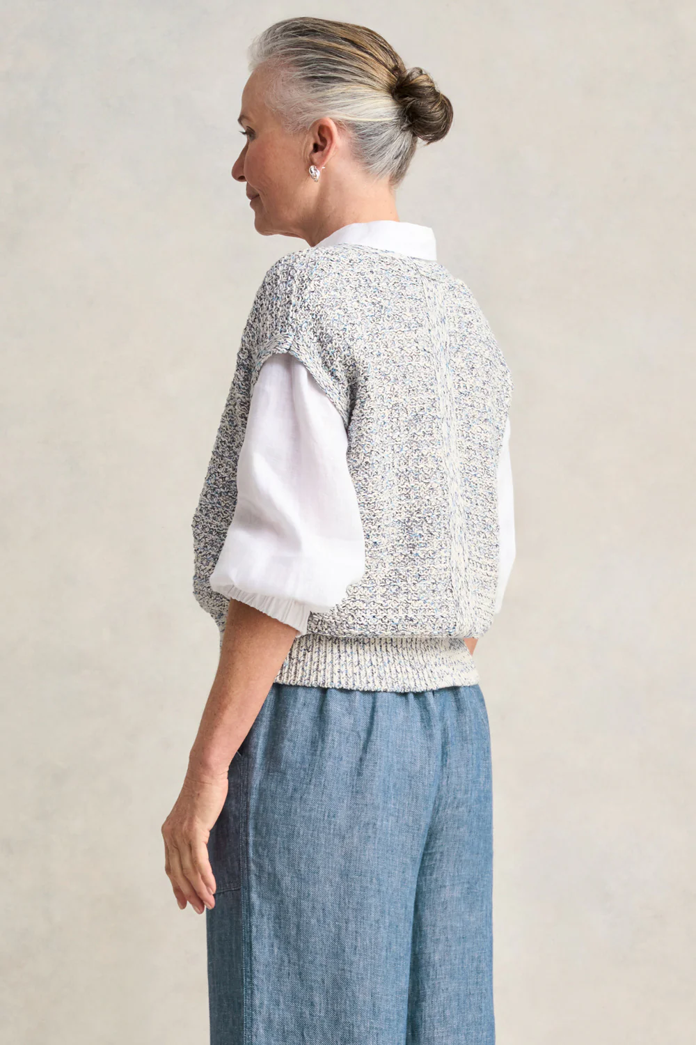 Tape Yarn Knit Top - Blue White Marle - Skullriy