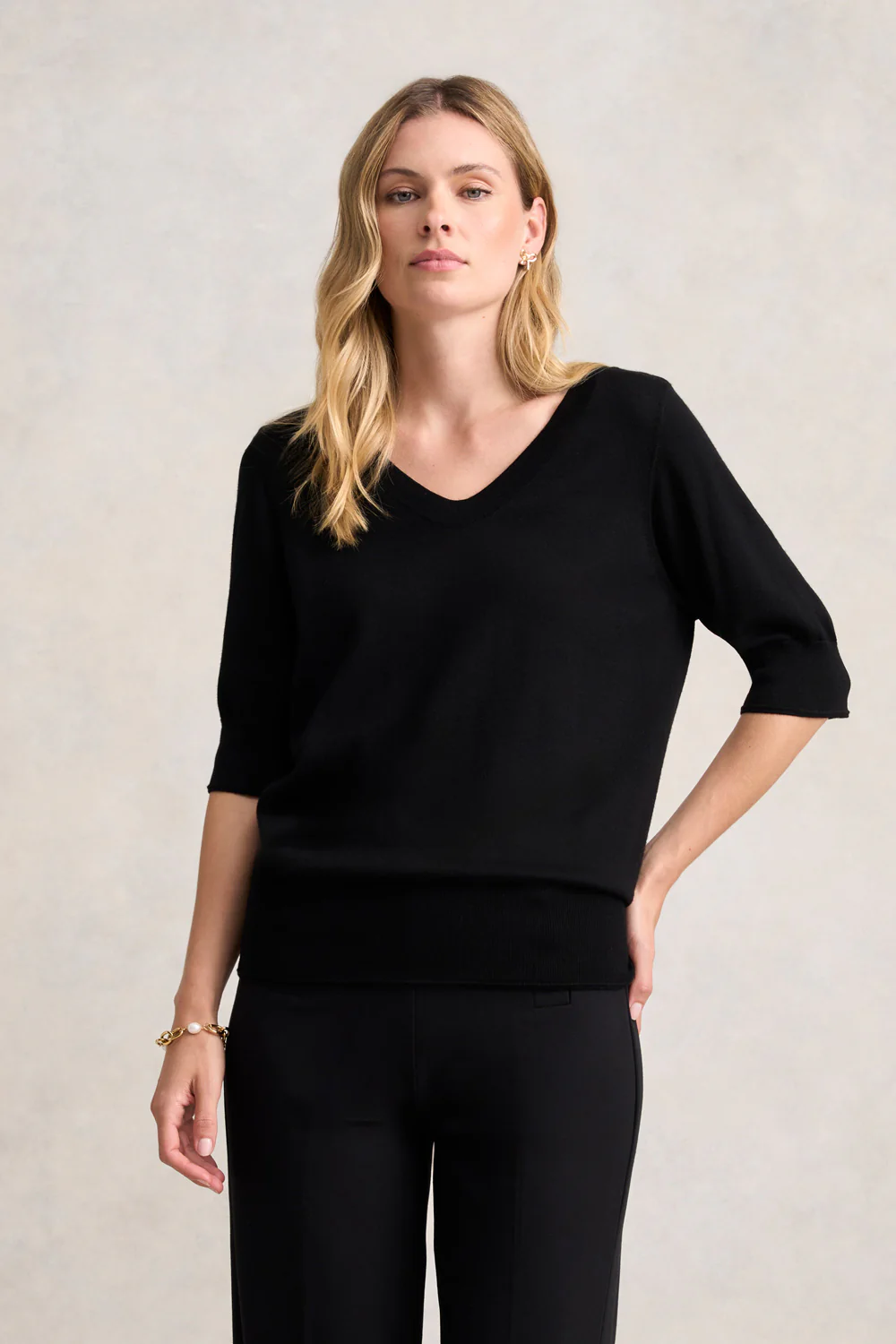 Half Sleeve Wool Knit - Black - Skullriy