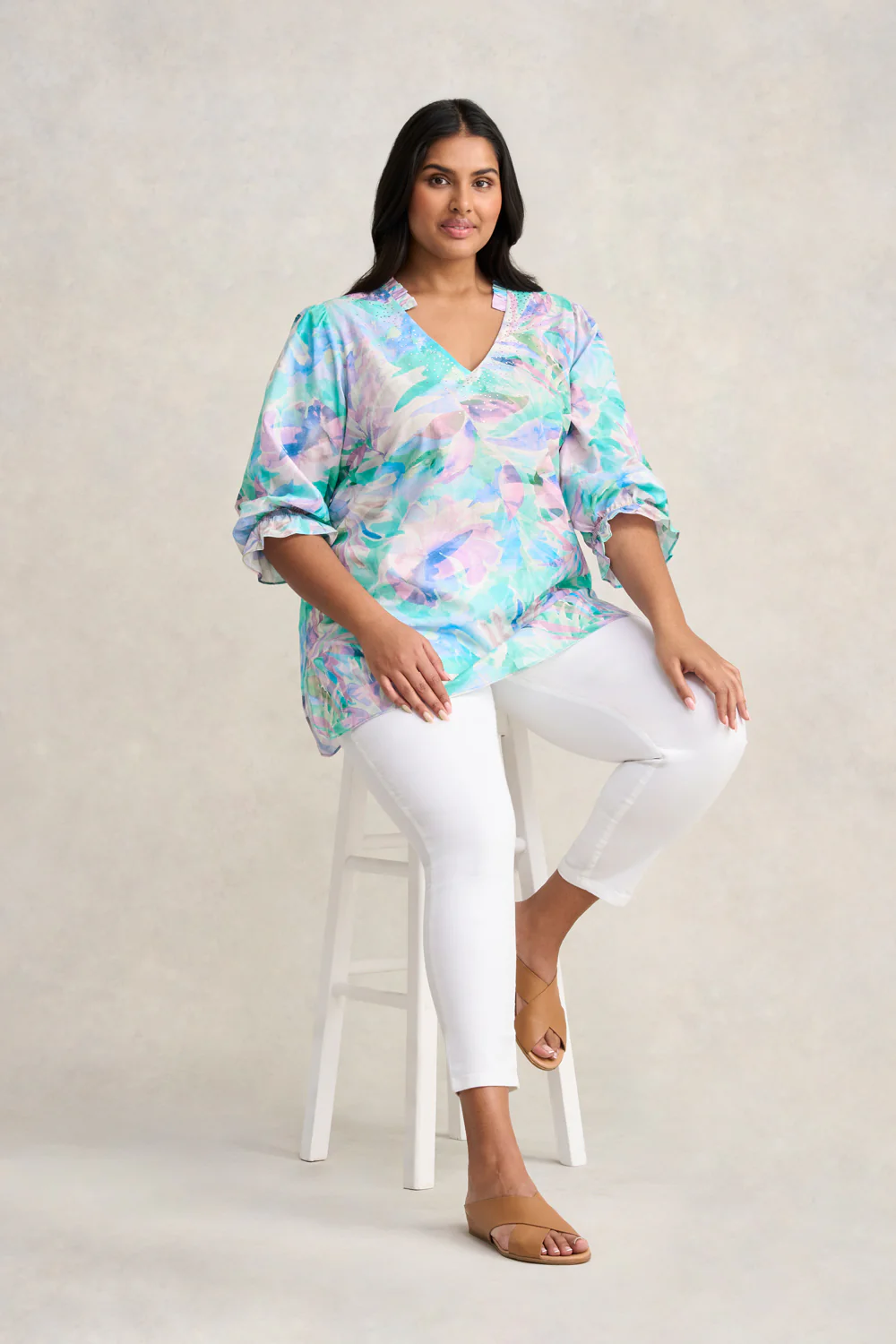 Embellished Cotton Kaftan - Watercolour Palm - Skullriy