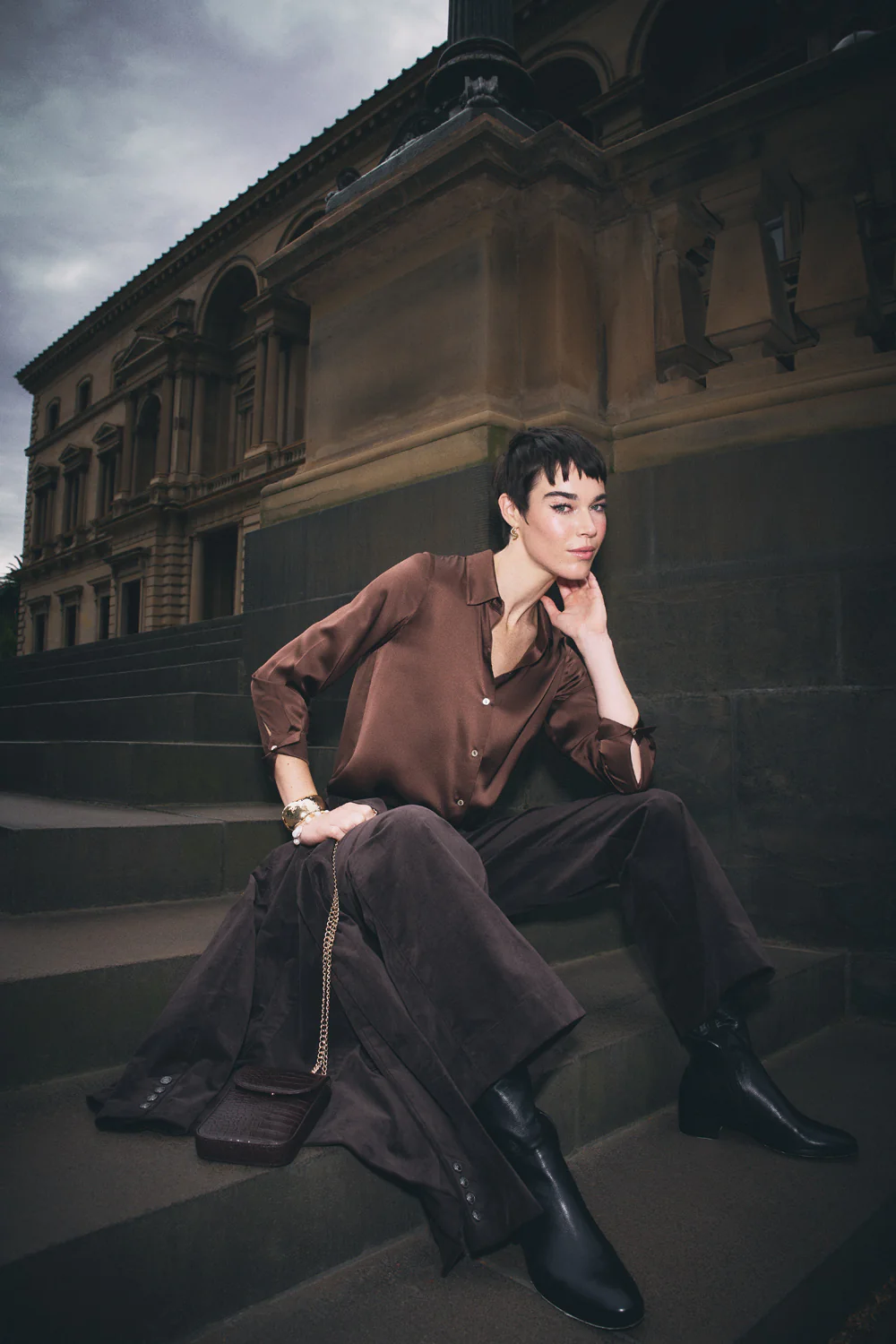 Stretch Silk Shirt - Coffee - Skullriy